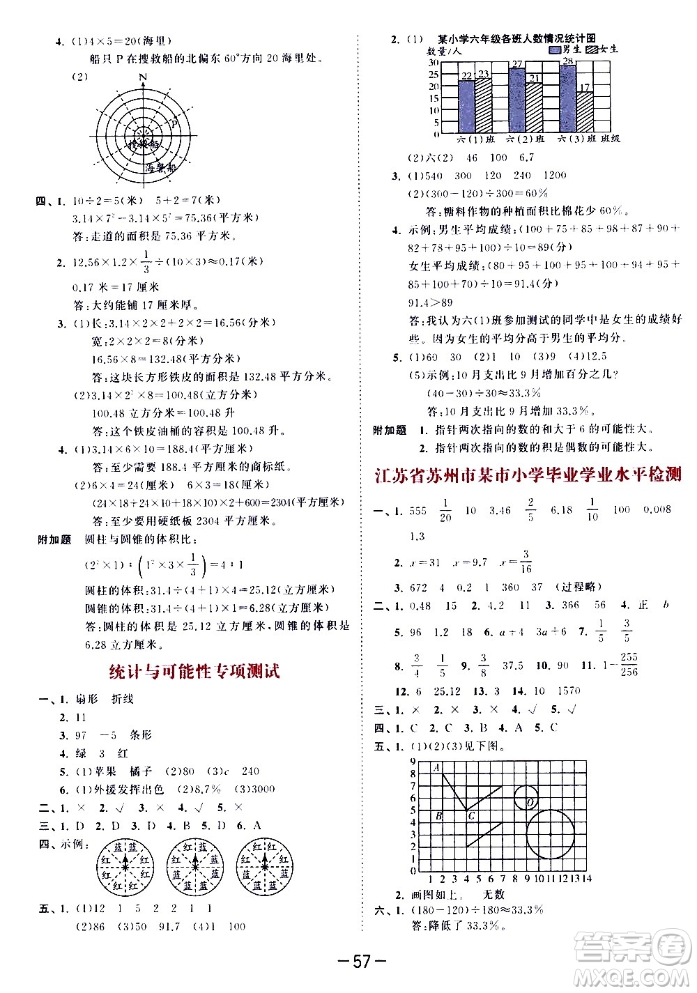 教育科學出版社2021春季53天天練測評卷小學數(shù)學六年級下冊SJ蘇教版答案