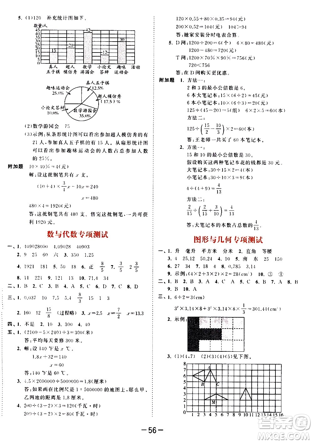 教育科學出版社2021春季53天天練測評卷小學數(shù)學六年級下冊SJ蘇教版答案