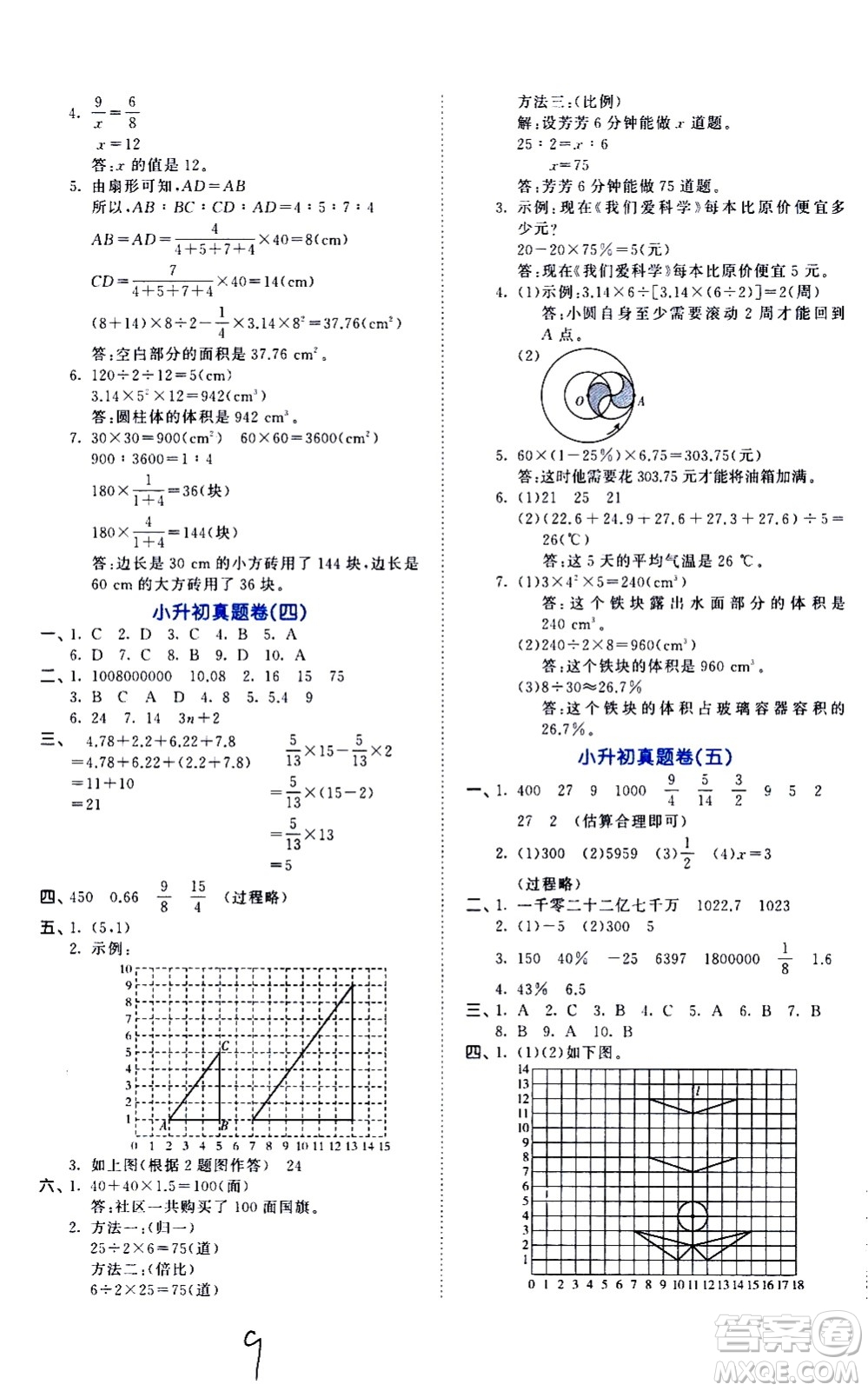 教育科學(xué)出版社2021年53小升初總復(fù)習(xí)考前講練測數(shù)學(xué)答案