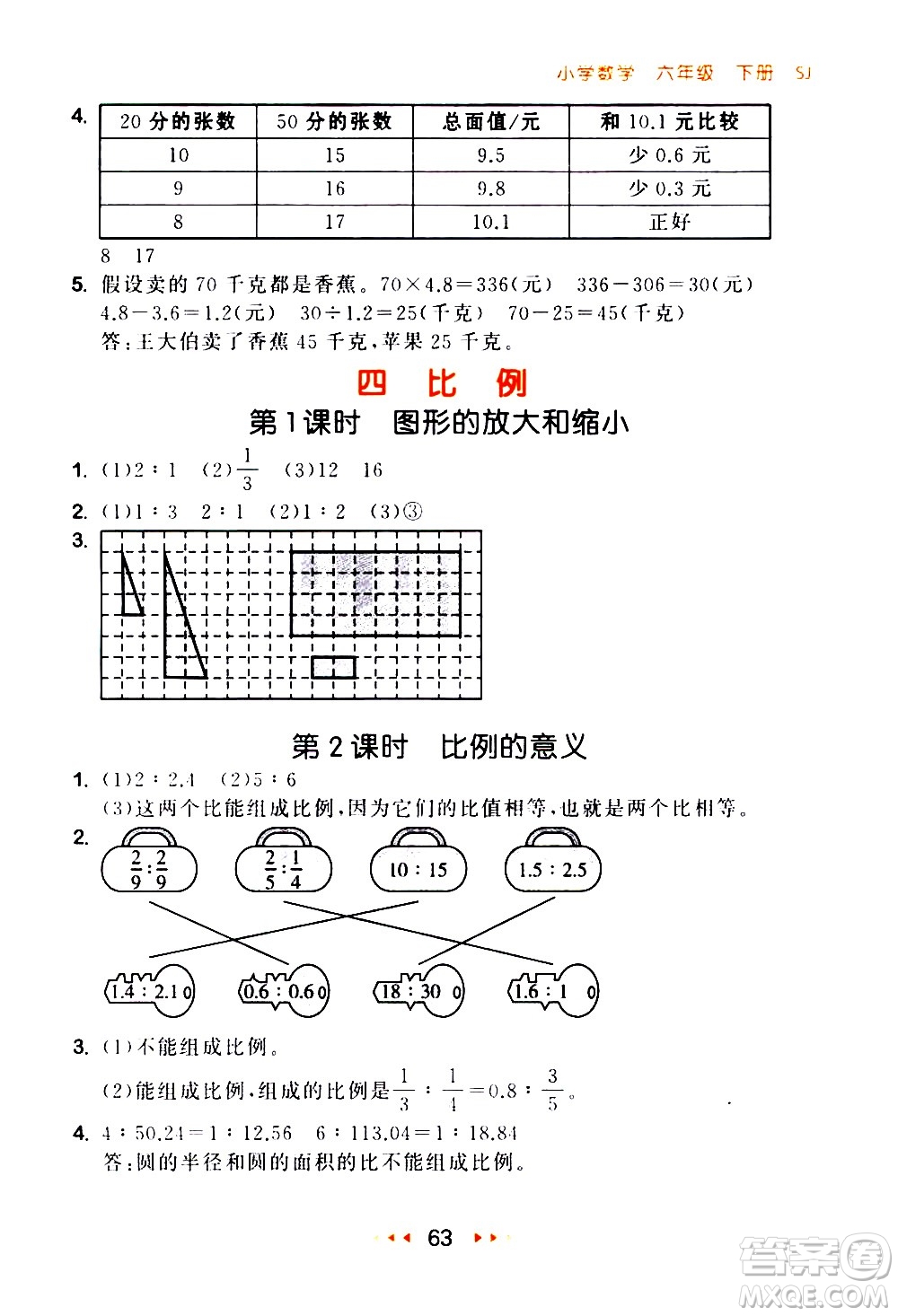 教育科學(xué)出版社2021春季53隨堂測小學(xué)數(shù)學(xué)六年級下冊SJ蘇教版答案