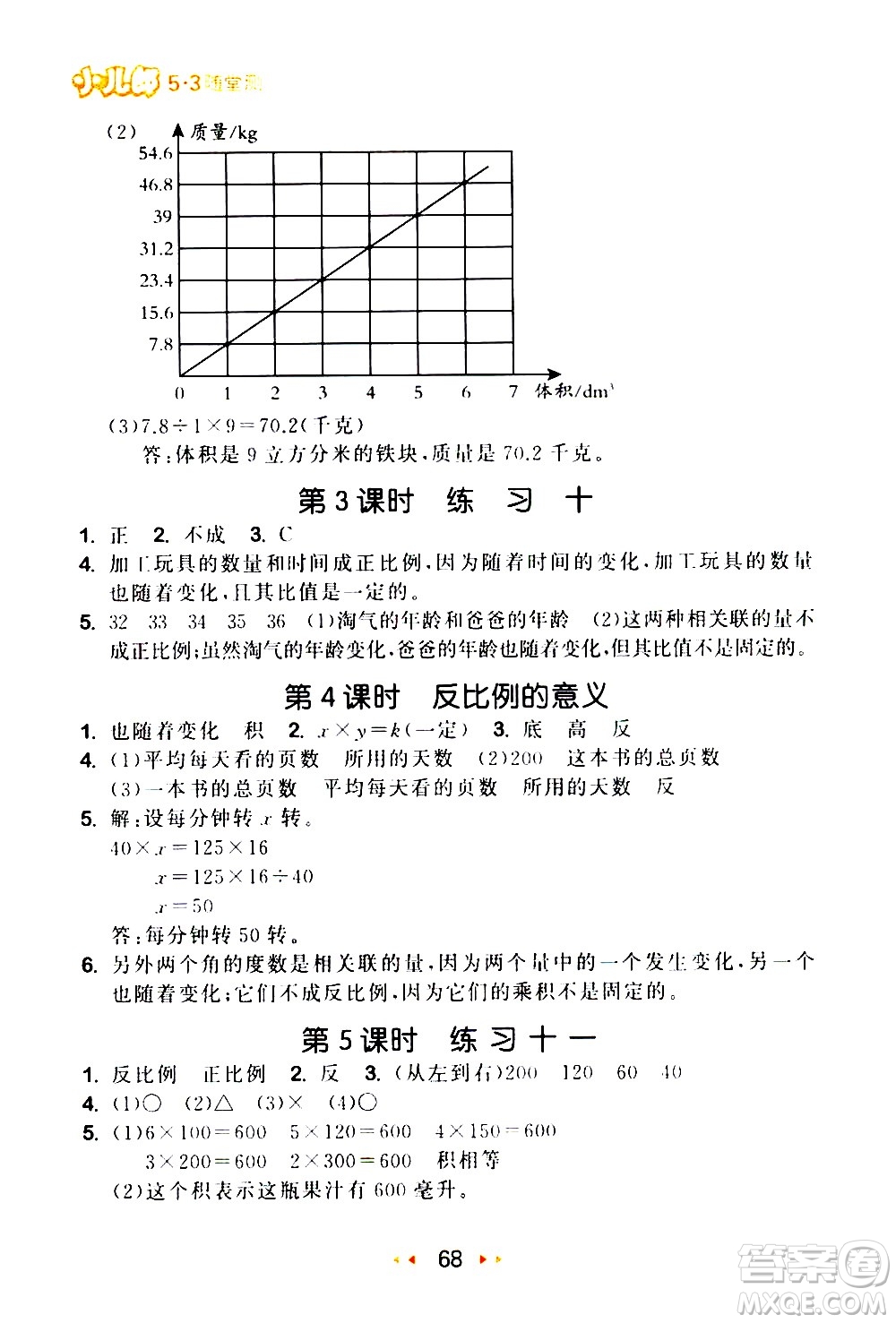 教育科學(xué)出版社2021春季53隨堂測小學(xué)數(shù)學(xué)六年級下冊SJ蘇教版答案