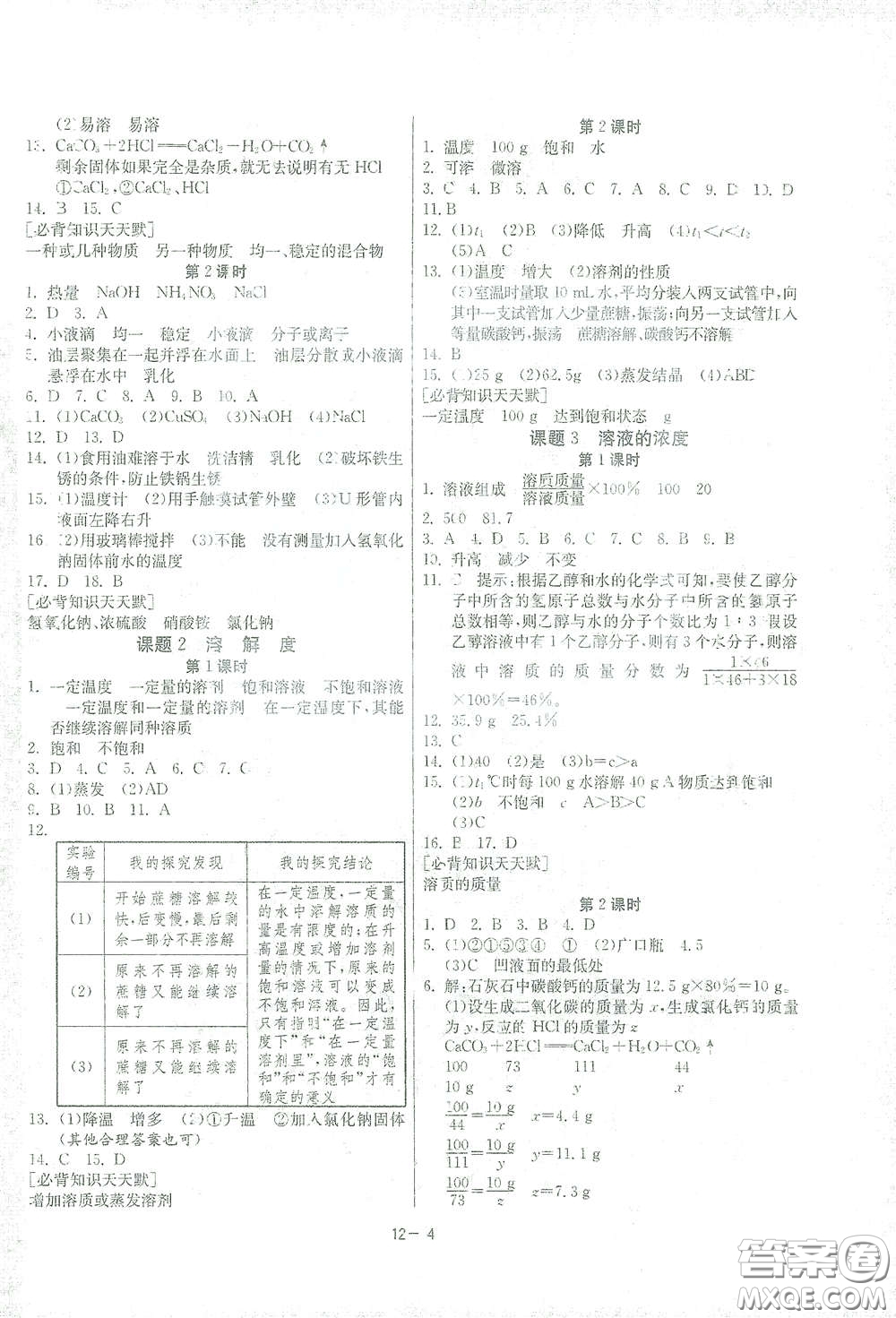 江蘇人民出版社2021春雨教育課時(shí)訓(xùn)練九年級(jí)化學(xué)下冊(cè)人民教育版答案