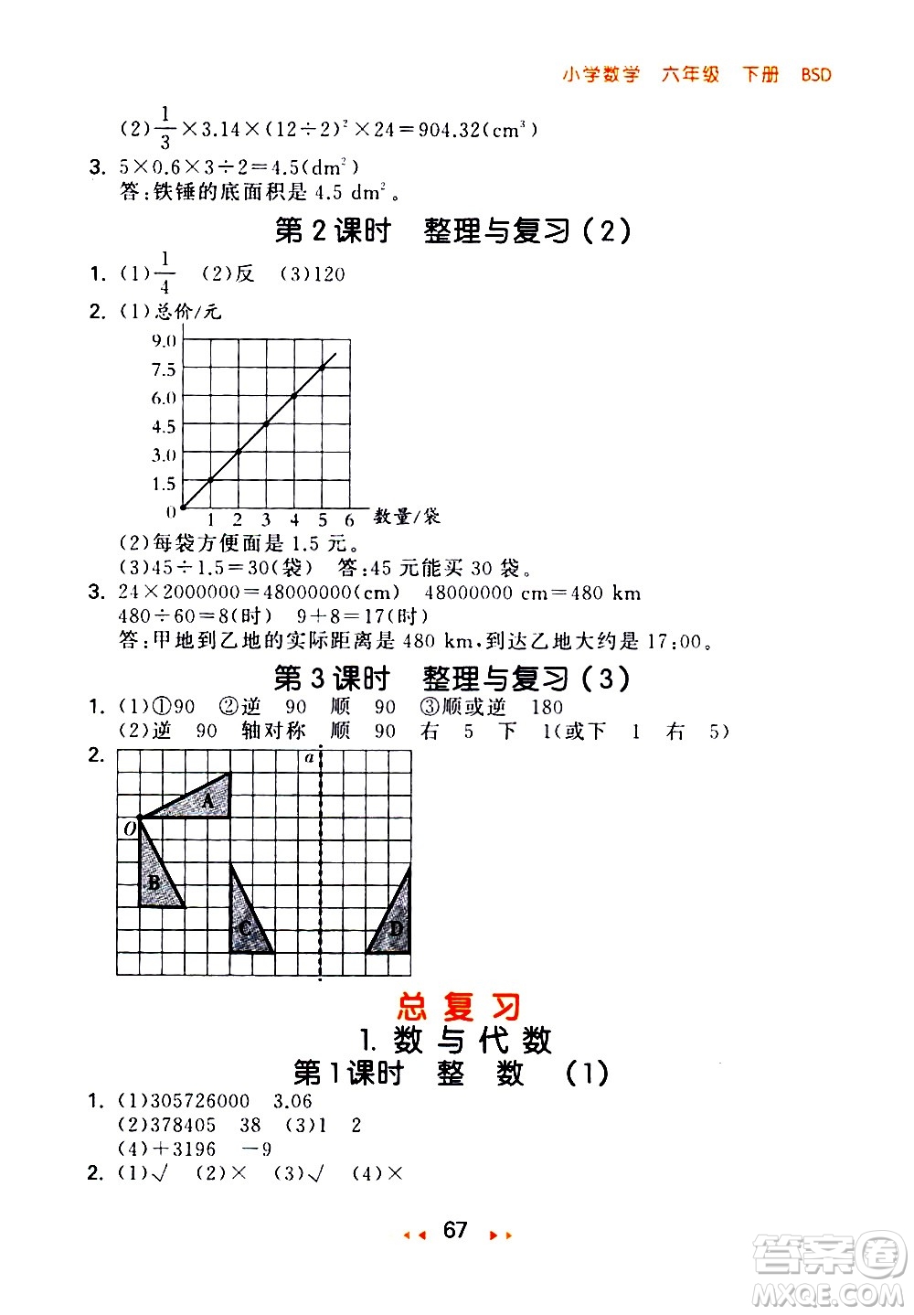 教育科學出版社2021春季53隨堂測小學數(shù)學六年級下冊BSD北師大版答案