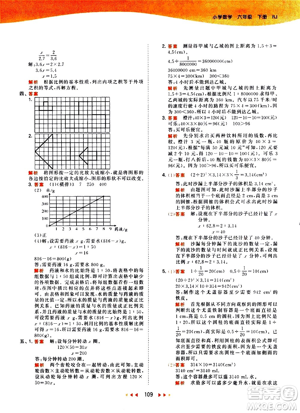 教育科學(xué)出版社2021春季53天天練小學(xué)數(shù)學(xué)六年級(jí)下冊(cè)RJ人教版答案