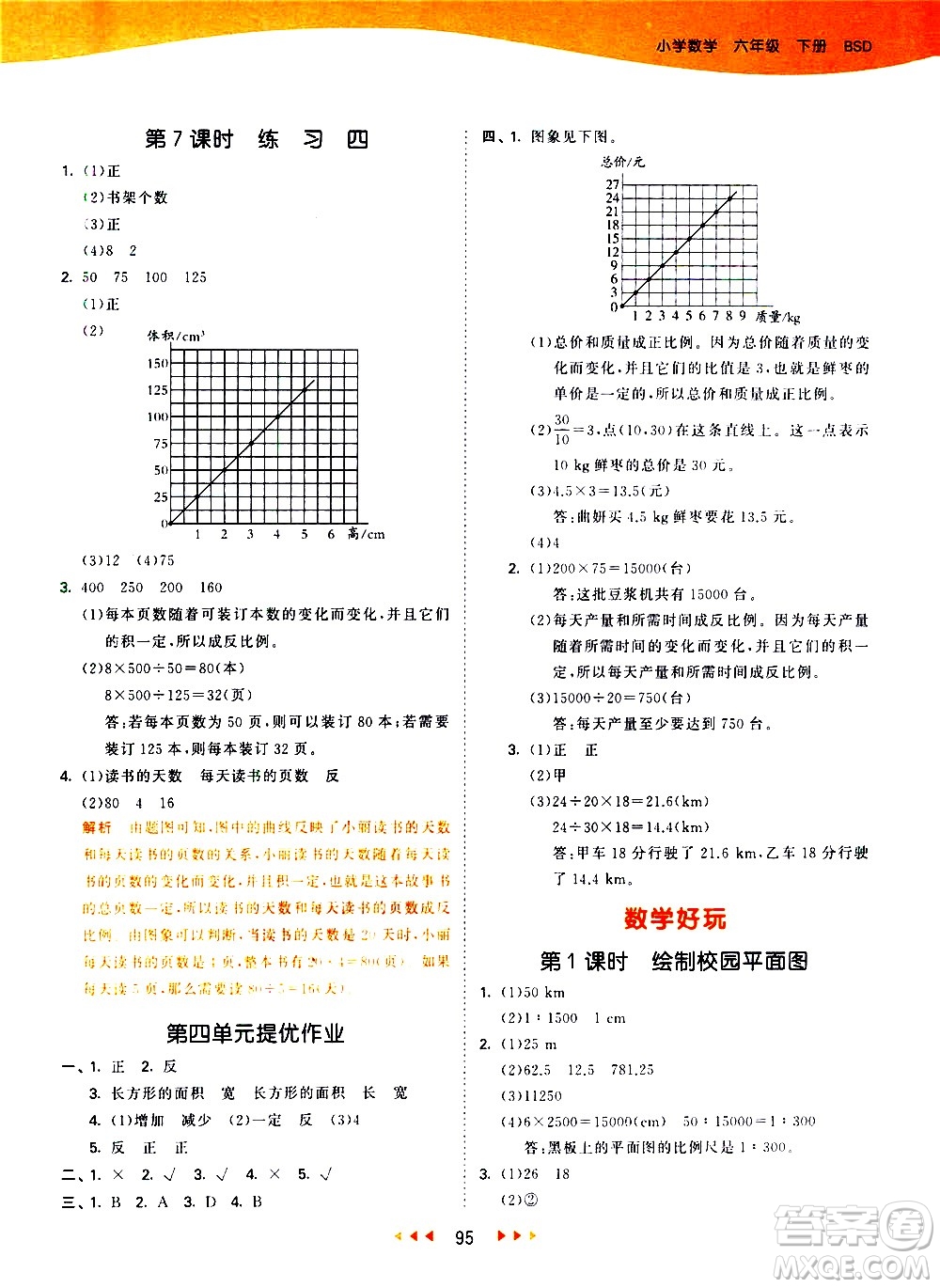 教育科學(xué)出版社2021春季53天天練小學(xué)數(shù)學(xué)六年級(jí)下冊(cè)BSD北師大版答案