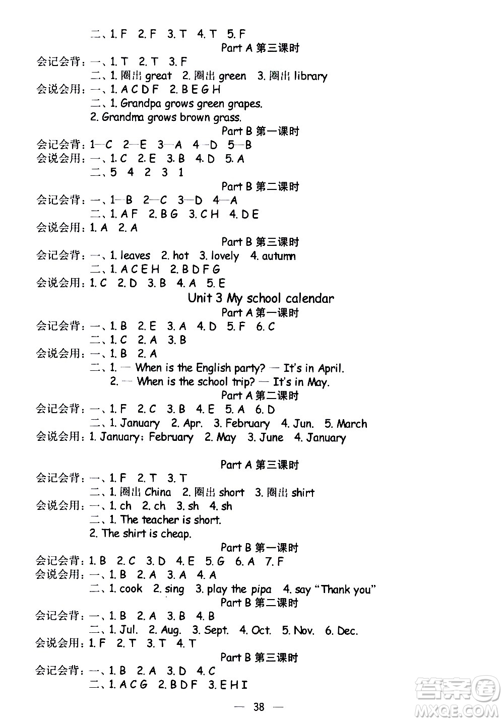 河北教育出版社2021七彩課堂預(yù)習(xí)卡英語(yǔ)五年級(jí)下冊(cè)人教PEP版答案