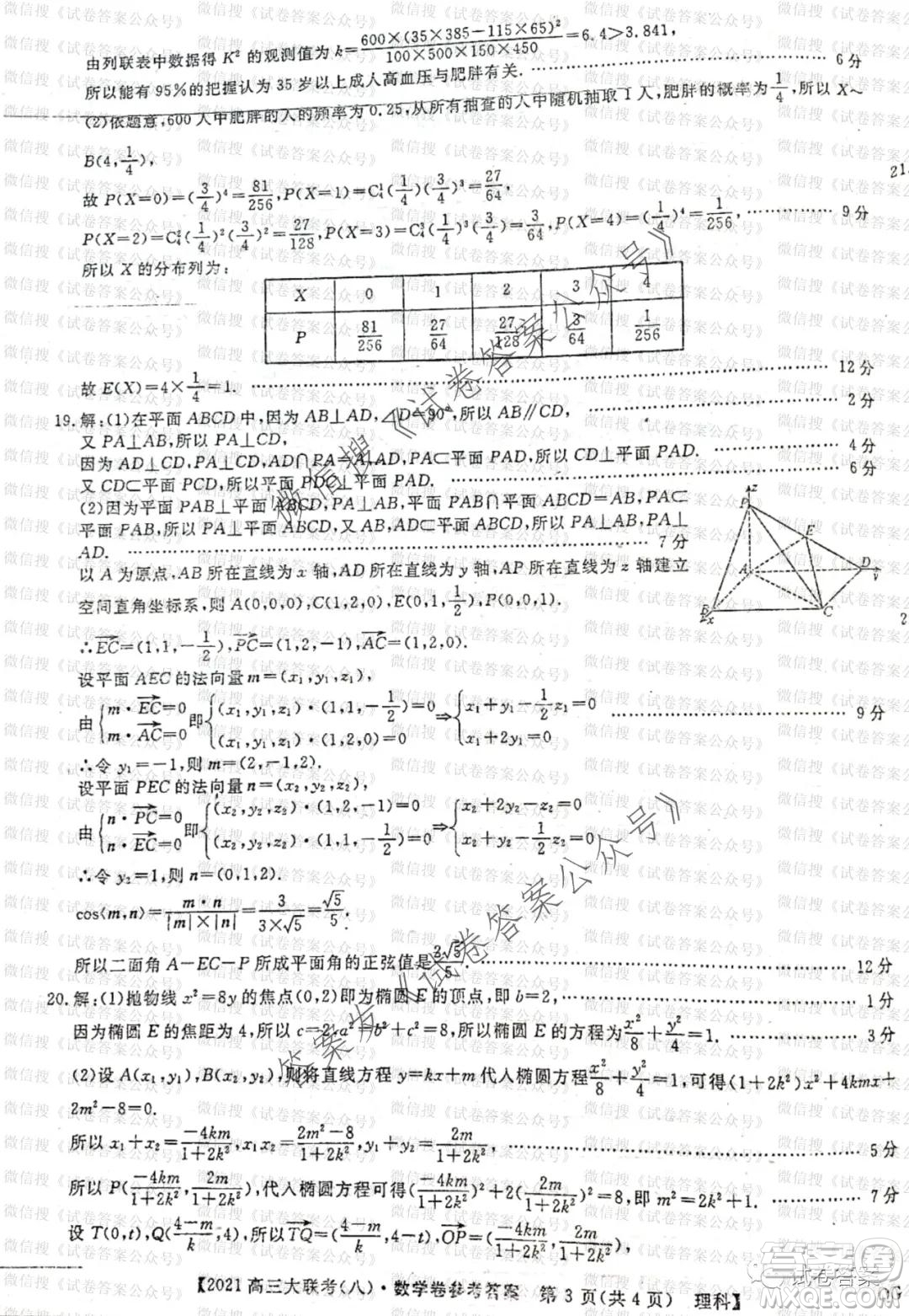 百校大聯(lián)考全國百所名校2021屆高三大聯(lián)考調(diào)研試卷八理科數(shù)學試題及答案