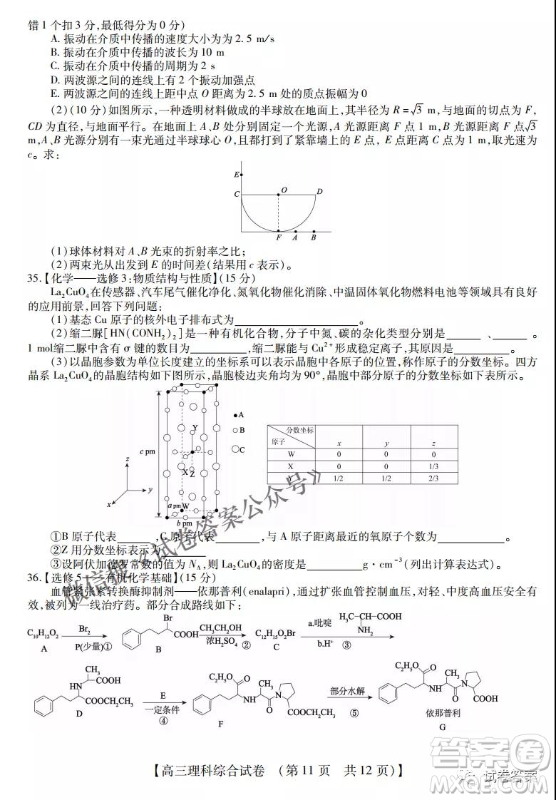 內(nèi)蒙古2021高三年級(jí)三月模擬調(diào)研卷理科綜合試題及答案