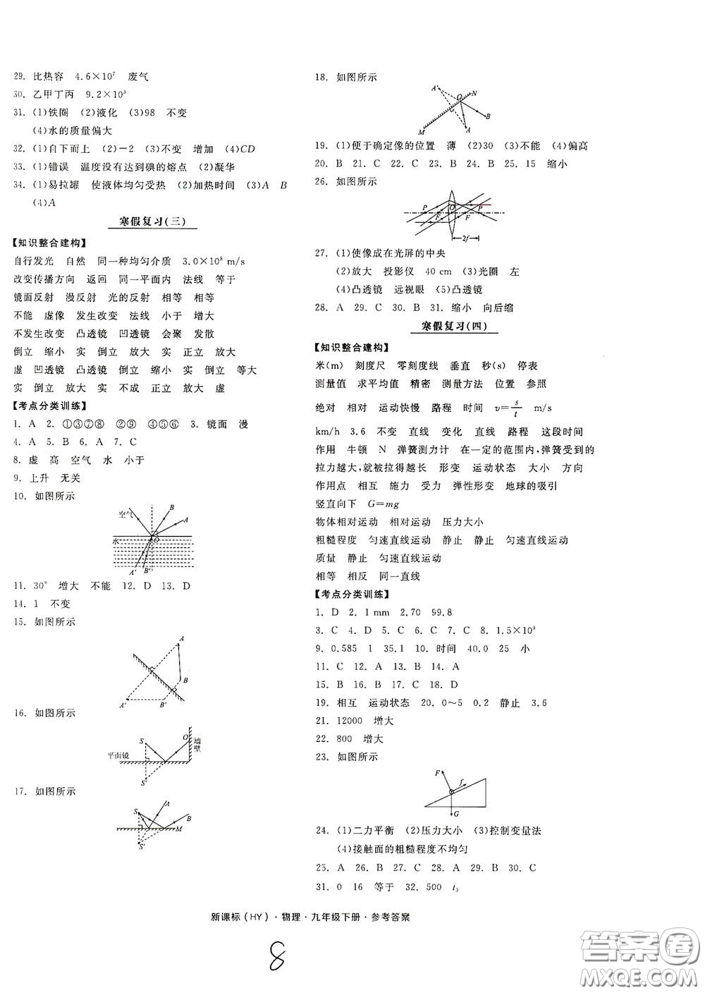 陽光出版社2021全品作業(yè)本九年級物理下冊新課標(biāo)滬粵版A版江西省答案