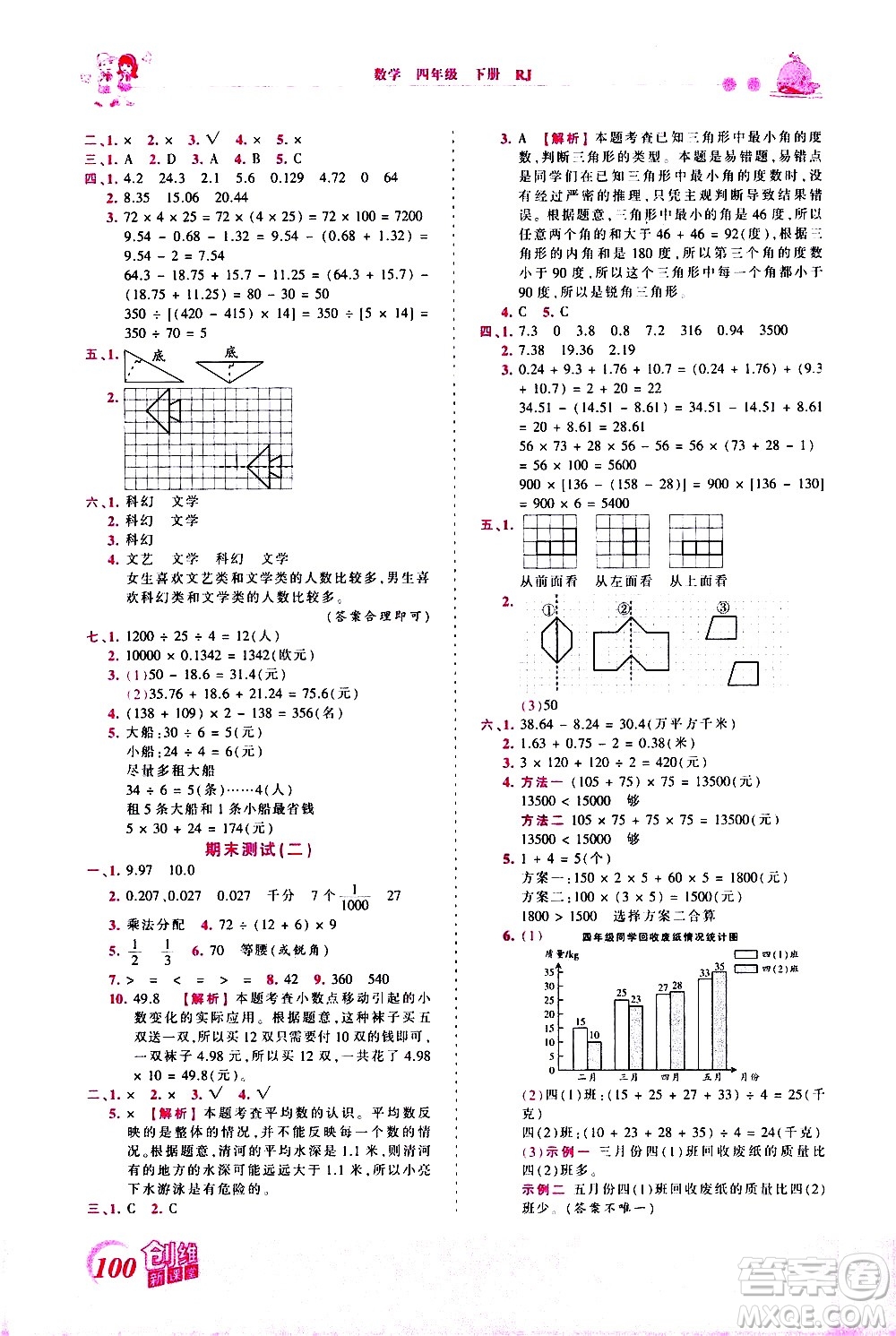 江西人民出版社2021王朝霞創(chuàng)維新課堂數(shù)學(xué)四年級(jí)下冊(cè)RJ人教版答案