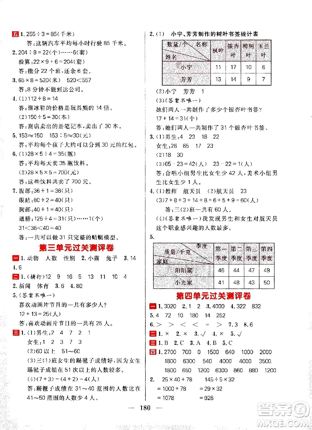 延邊大學(xué)出版社2021春陽光計(jì)劃過關(guān)測評卷數(shù)學(xué)三年級下冊RJ人教版答案