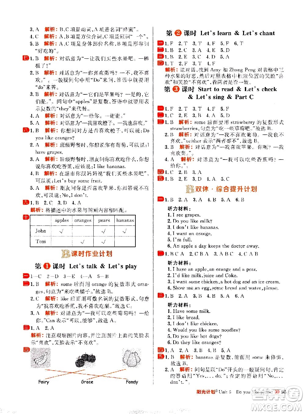 延邊大學出版社2021春陽光計劃小學同步英語三年級下冊RJ人教版答案