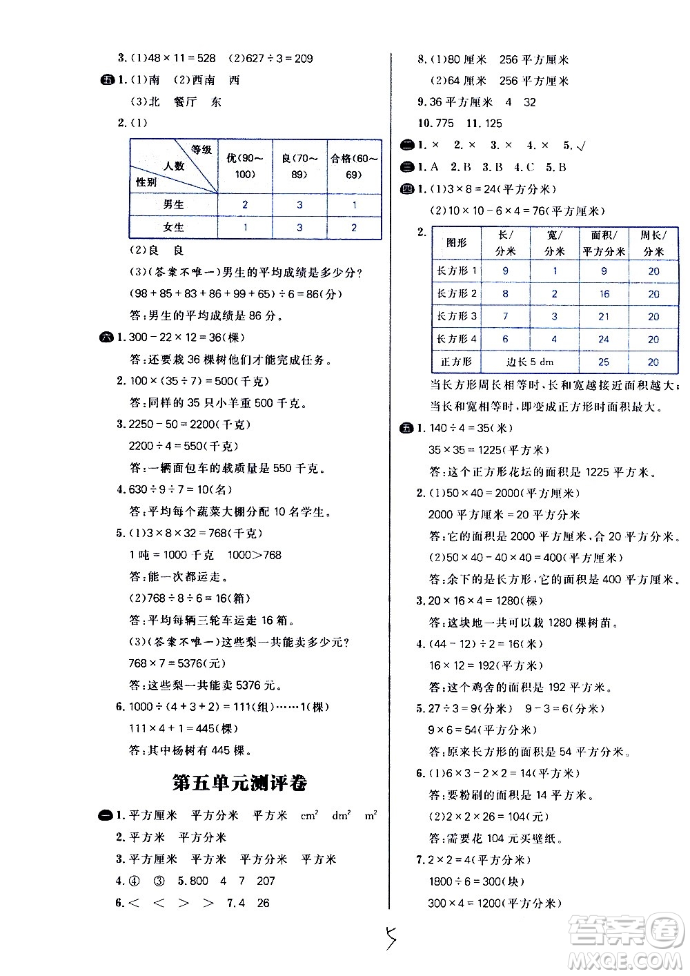 延邊大學(xué)出版社2021春陽光計劃小學(xué)試卷數(shù)學(xué)三年級下冊RJ人教版答案