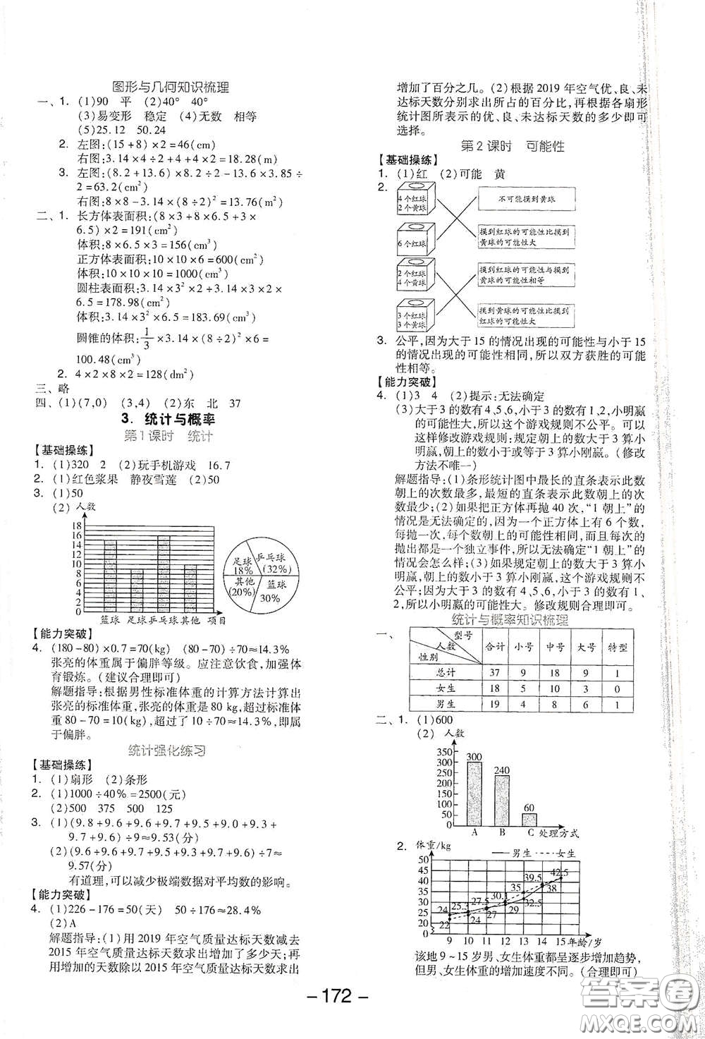 開明出版社2021全品學(xué)練考六年級數(shù)學(xué)下冊人教版答案