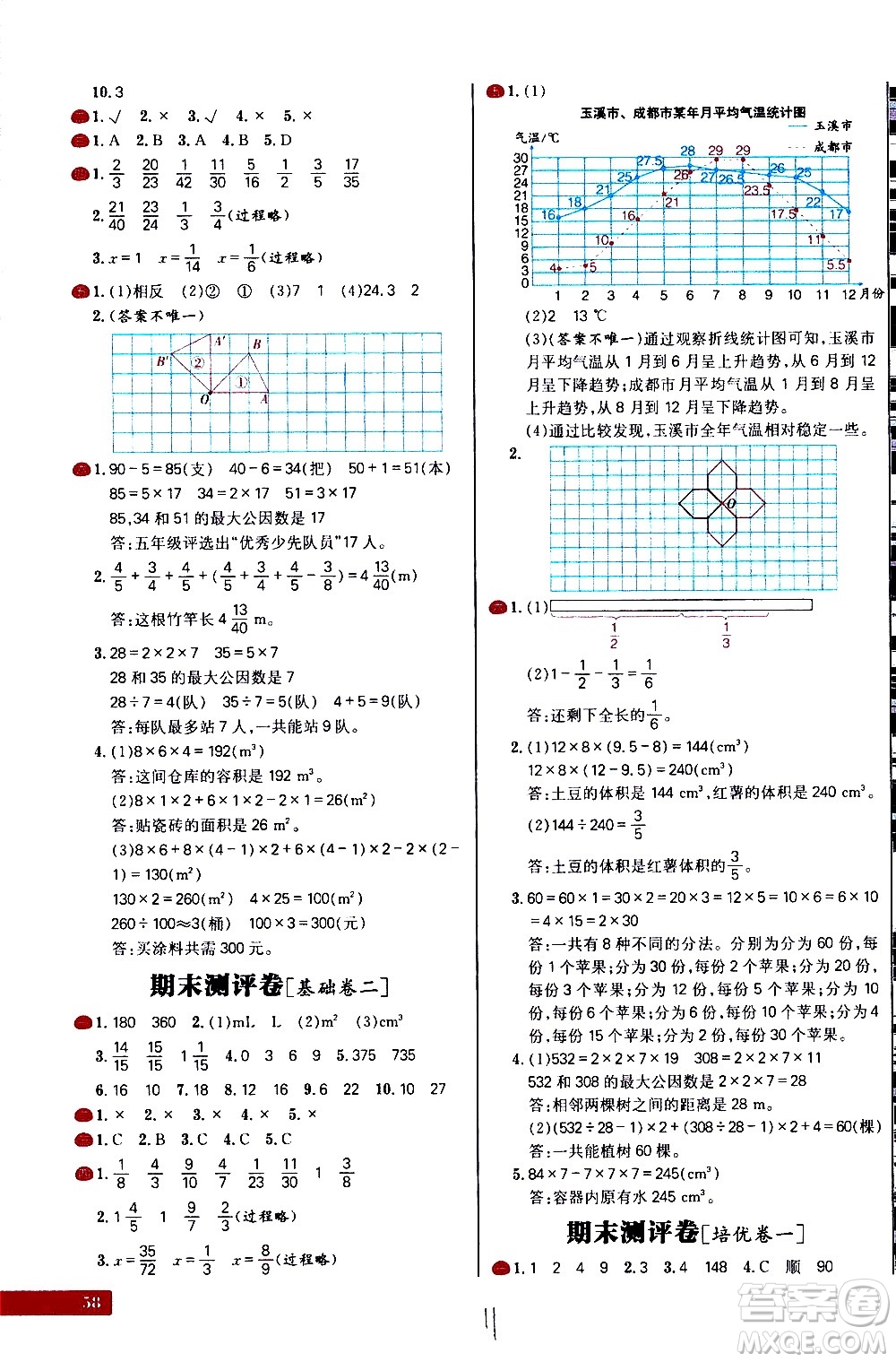 延邊大學(xué)出版社2021春陽光計劃小學(xué)試卷數(shù)學(xué)五年級下冊RJ人教版答案