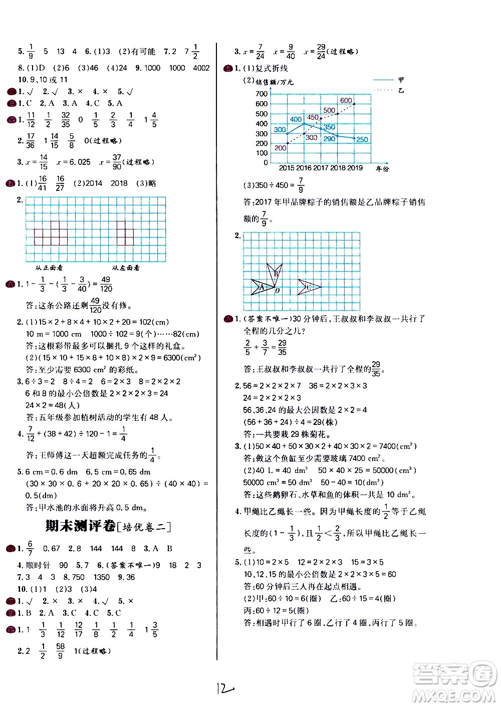 延邊大學(xué)出版社2021春陽光計劃小學(xué)試卷數(shù)學(xué)五年級下冊RJ人教版答案