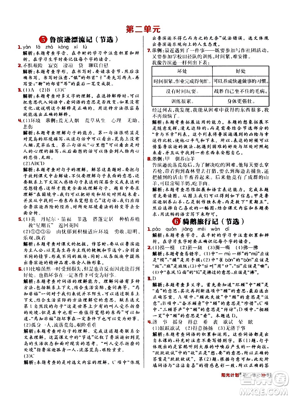 延邊大學(xué)出版社2021春陽光計劃小學(xué)同步語文六年級下冊RJ人教版答案