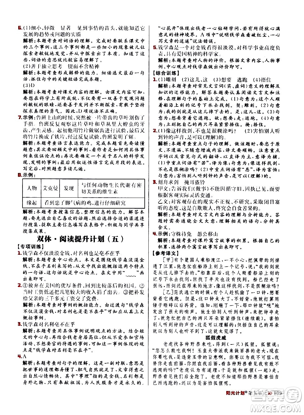 延邊大學(xué)出版社2021春陽(yáng)光計(jì)劃小學(xué)同步語(yǔ)文六年級(jí)下冊(cè)RJ人教版答案