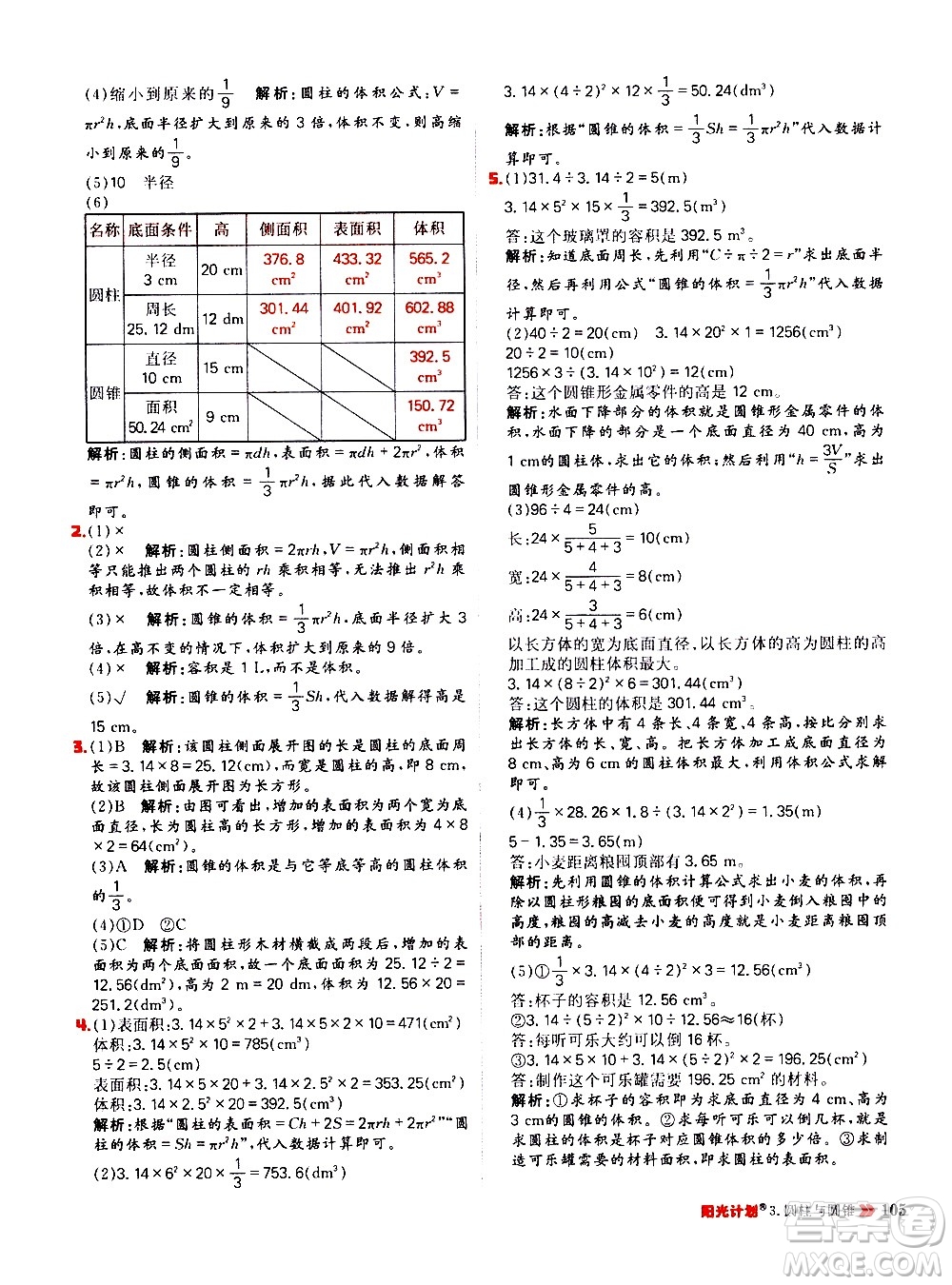 延邊大學(xué)出版社2021春陽(yáng)光計(jì)劃小學(xué)同步數(shù)學(xué)六年級(jí)下冊(cè)RJ人教版答案