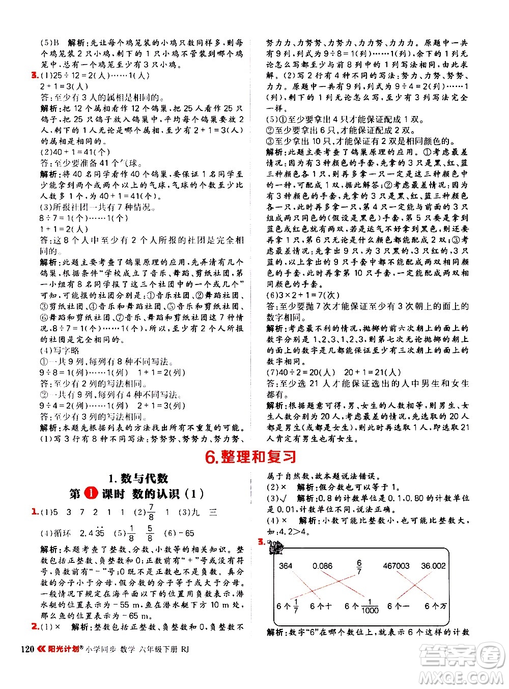 延邊大學(xué)出版社2021春陽光計(jì)劃小學(xué)同步數(shù)學(xué)六年級下冊RJ人教版答案