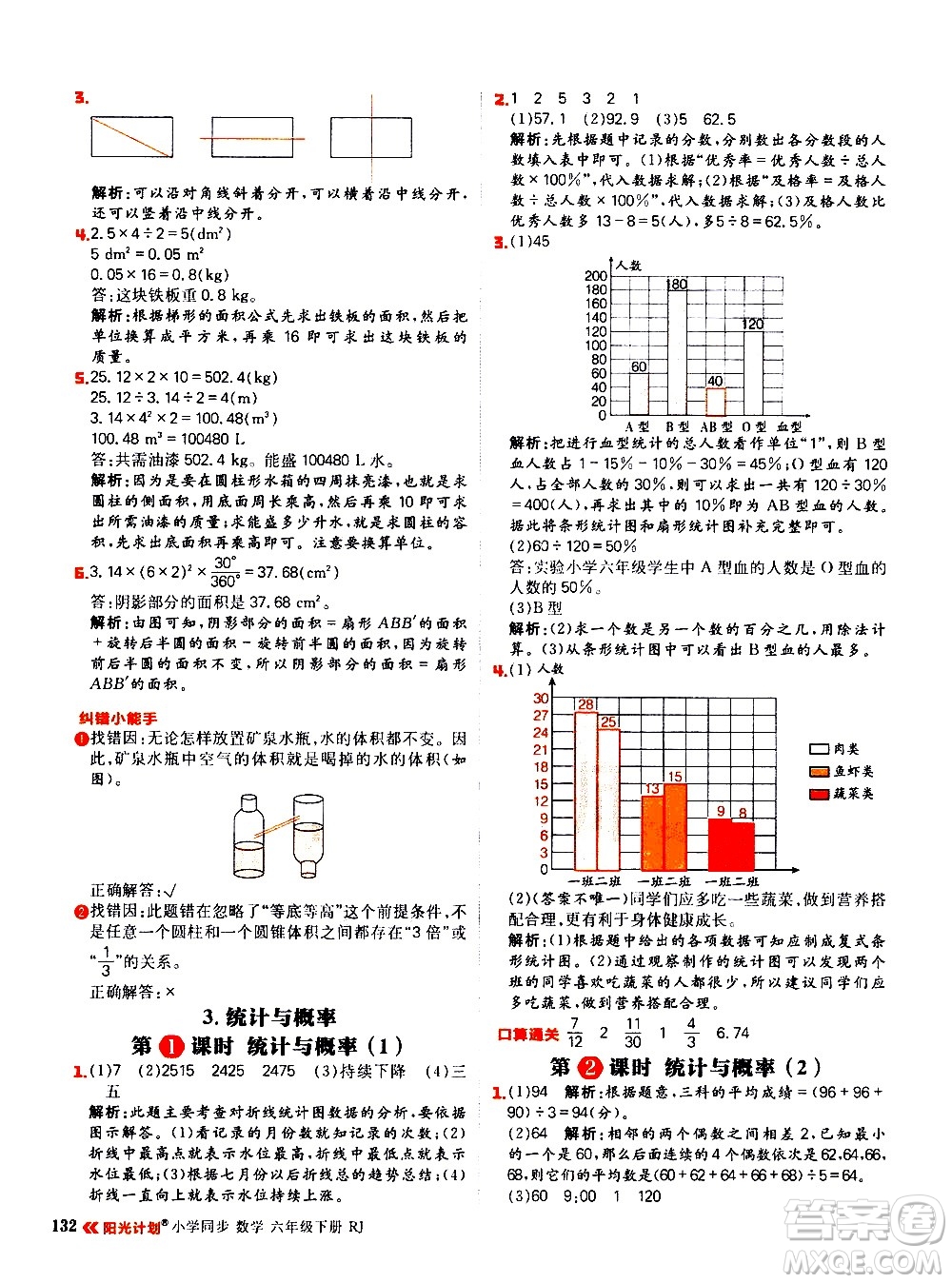 延邊大學(xué)出版社2021春陽(yáng)光計(jì)劃小學(xué)同步數(shù)學(xué)六年級(jí)下冊(cè)RJ人教版答案