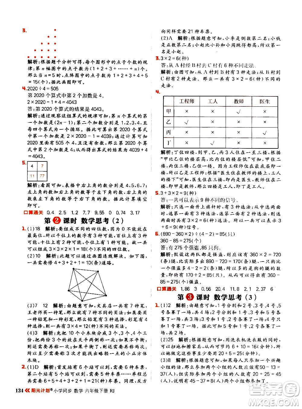 延邊大學(xué)出版社2021春陽(yáng)光計(jì)劃小學(xué)同步數(shù)學(xué)六年級(jí)下冊(cè)RJ人教版答案