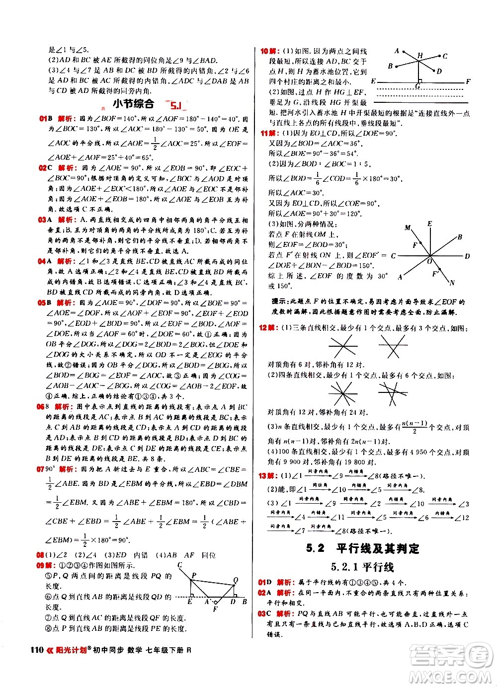 黑龍江教育出版社2021春陽光計(jì)劃初中同步數(shù)學(xué)七年級(jí)下冊(cè)R人教版答案