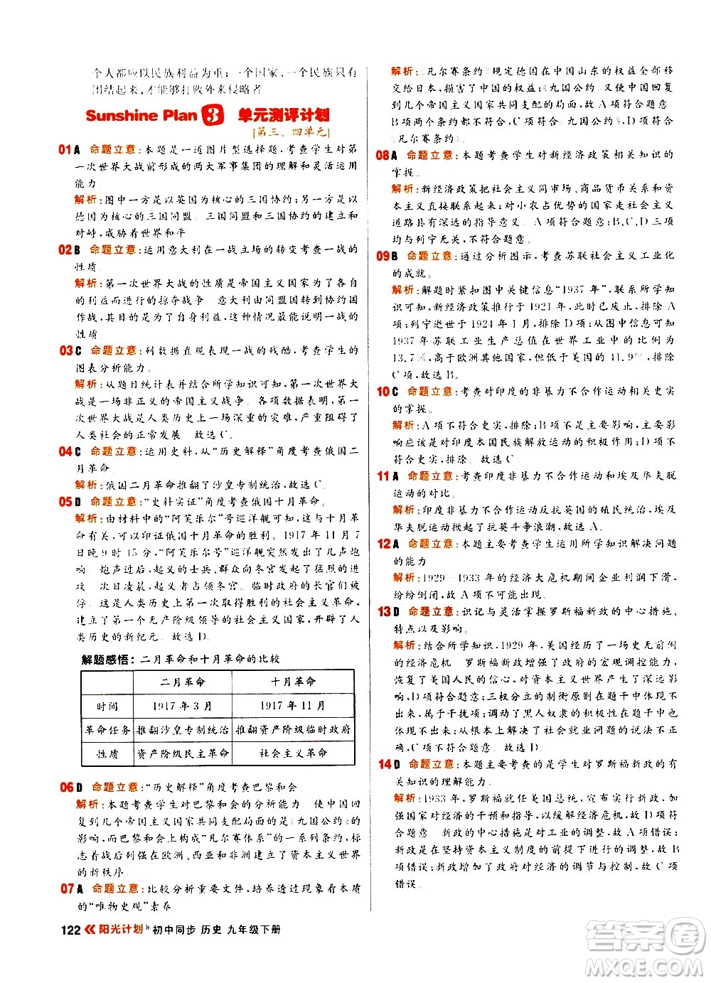 黑龍江教育出版社2021春陽光計(jì)劃初中同步歷史九年級(jí)下冊人教版答案