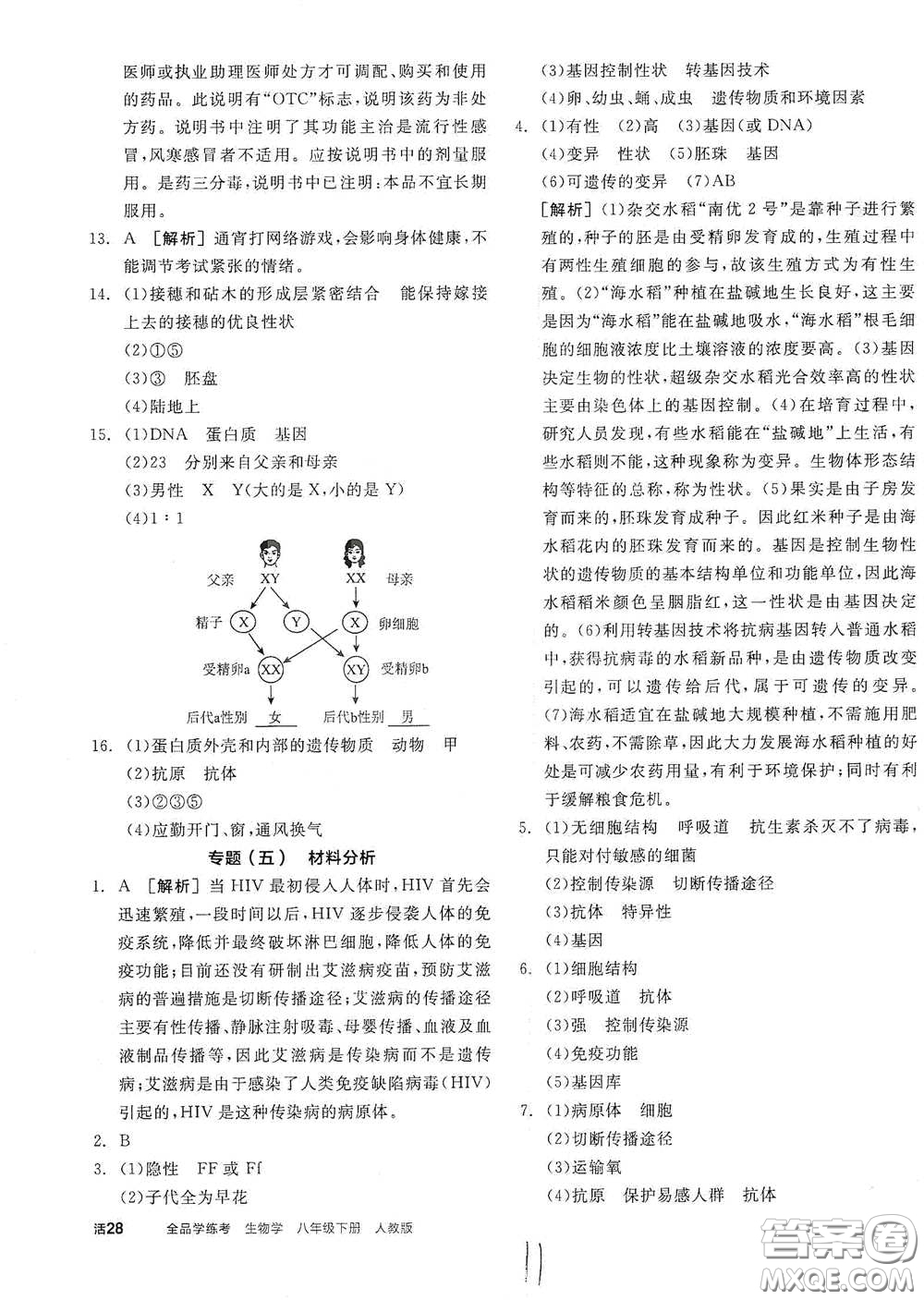 陽光出版社2021全品學練考八年級生物學下冊新課標人教版江西省答案