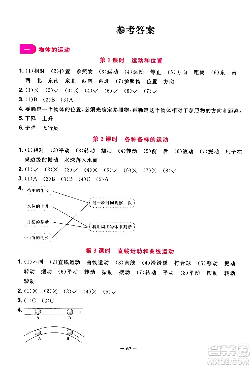 江西教育出版社2021陽光同學課時優(yōu)化作業(yè)科學三年級下冊JK教科版答案