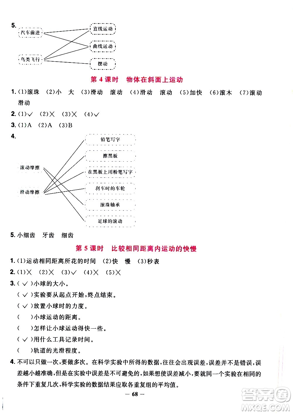 江西教育出版社2021陽光同學課時優(yōu)化作業(yè)科學三年級下冊JK教科版答案