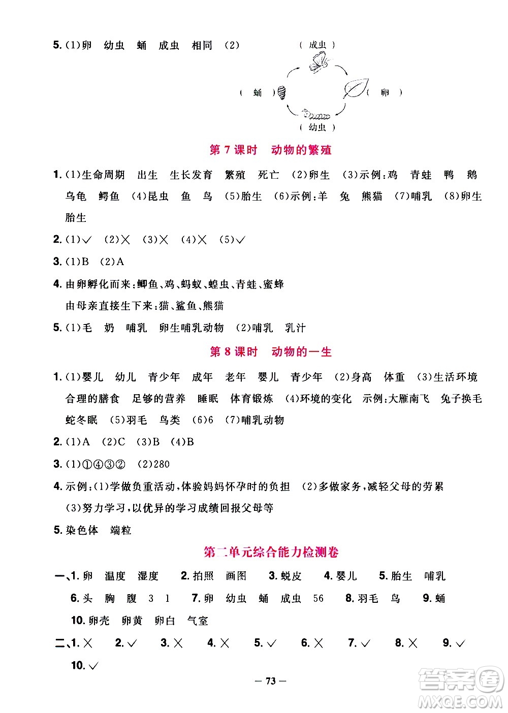 江西教育出版社2021陽光同學課時優(yōu)化作業(yè)科學三年級下冊JK教科版答案