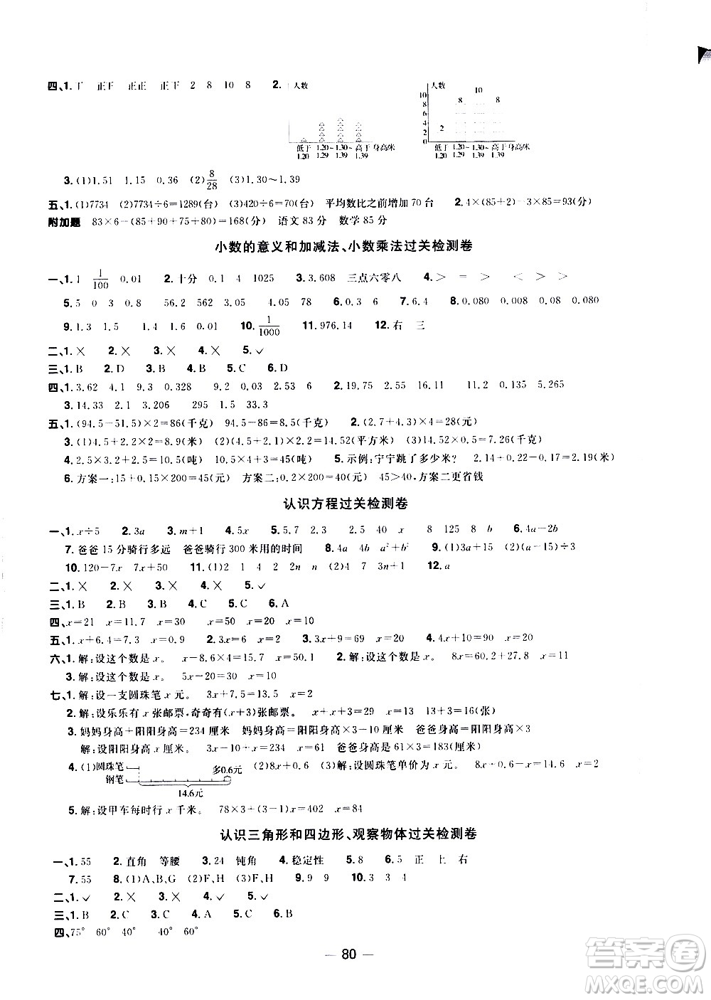 江西教育出版社2021陽光同學一線名師全優(yōu)好卷數(shù)學四年級下冊BS北師大版答案