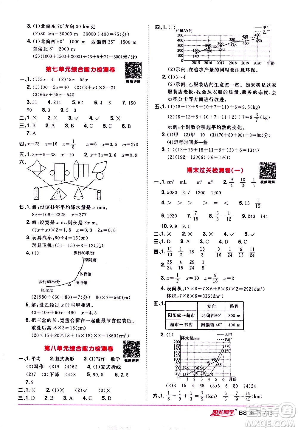 江西教育出版社2021陽光同學(xué)課時(shí)優(yōu)化作業(yè)數(shù)學(xué)五年級下冊BS北師大版答案