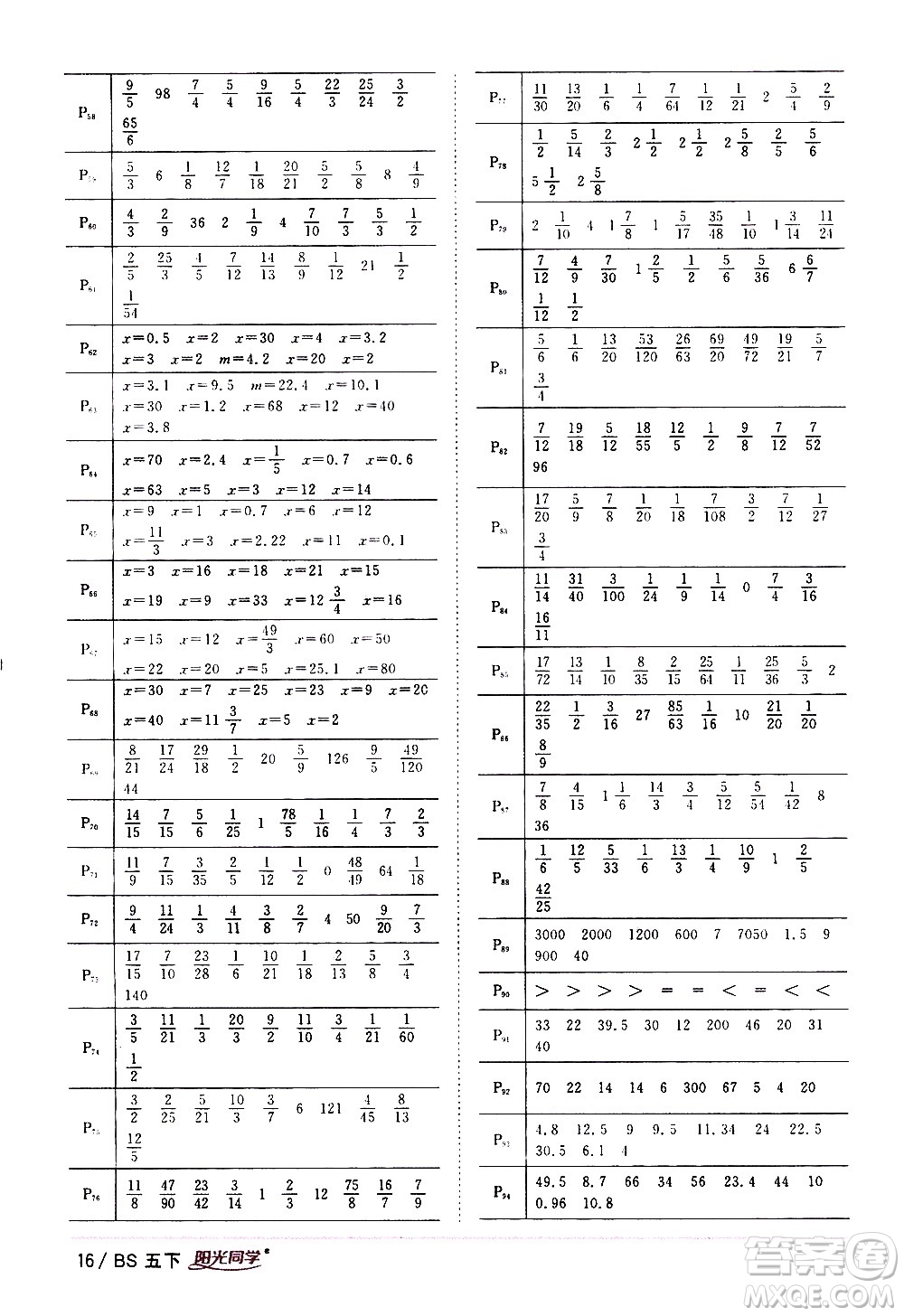 江西教育出版社2021陽光同學(xué)課時(shí)優(yōu)化作業(yè)數(shù)學(xué)五年級下冊BS北師大版答案