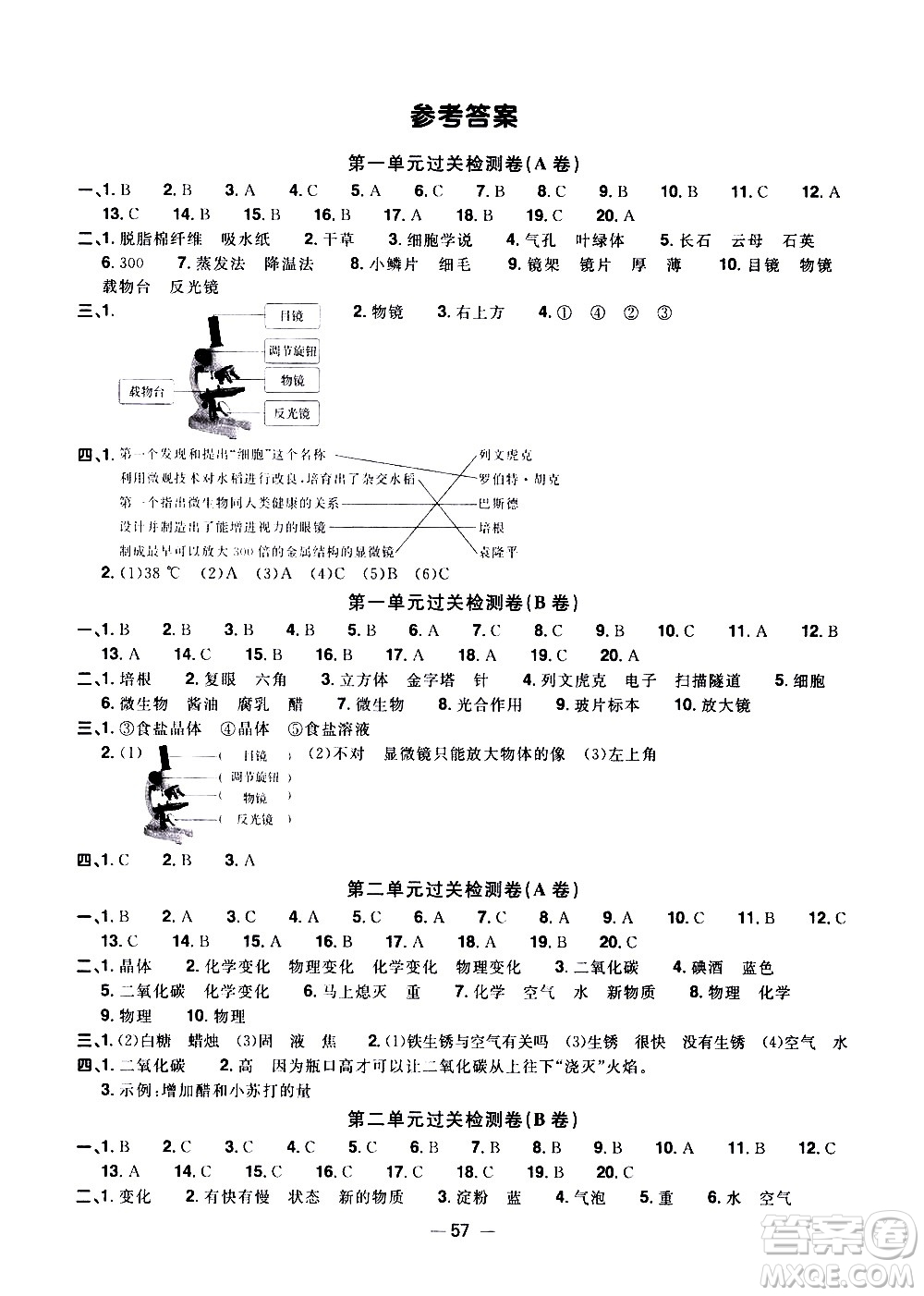 江西教育出版社2021陽光同學(xué)一線名師全優(yōu)好卷科學(xué)六年級下冊JK教科版答案