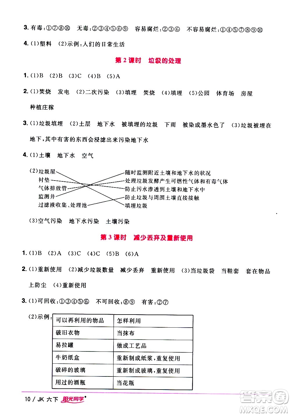 江西教育出版社2021陽光同學(xué)課時優(yōu)化作業(yè)科學(xué)六年級下冊JK教科版答案