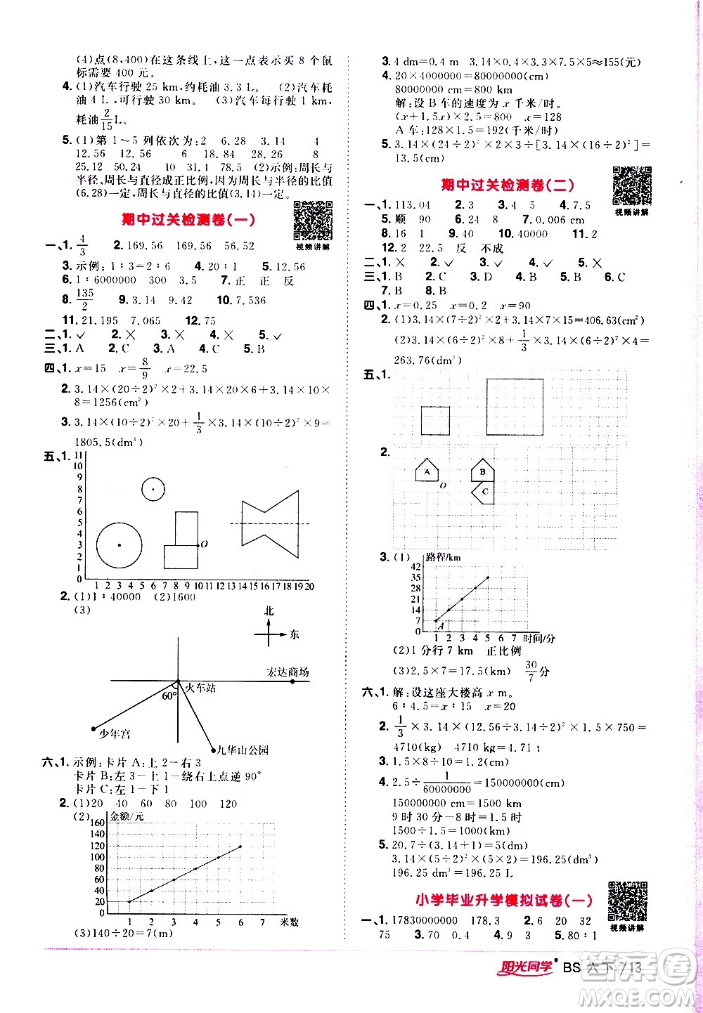 江西教育出版社2021陽光同學(xué)課時優(yōu)化作業(yè)數(shù)學(xué)六年級下冊BS北師大版答案