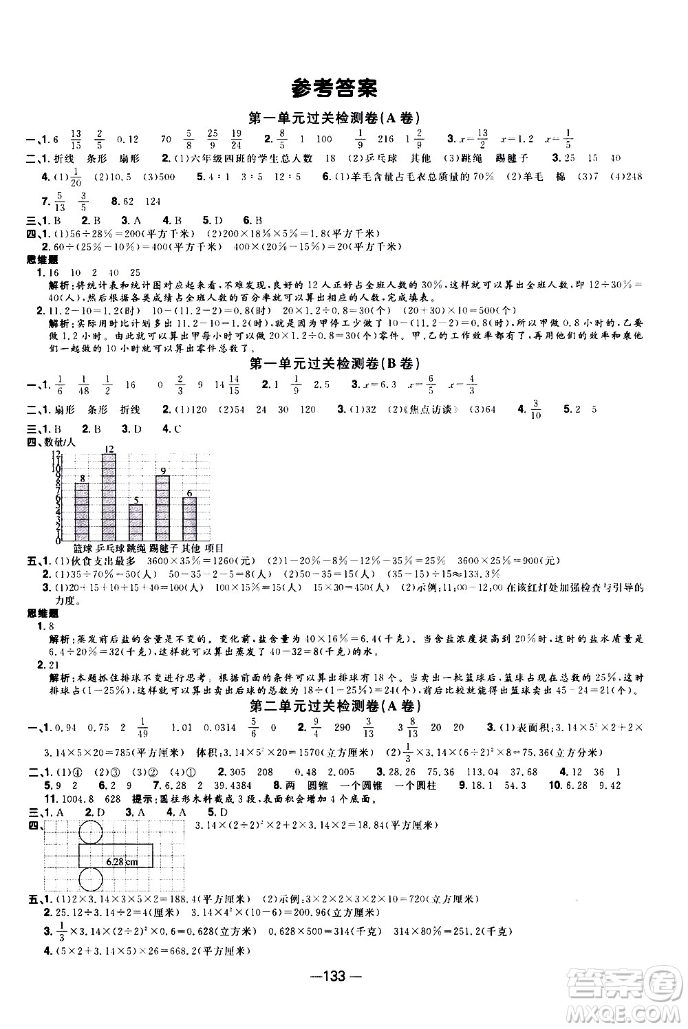 江西教育出版社2021陽光同學一線名師全優(yōu)好卷數(shù)學六年級下冊SJ蘇教版答案