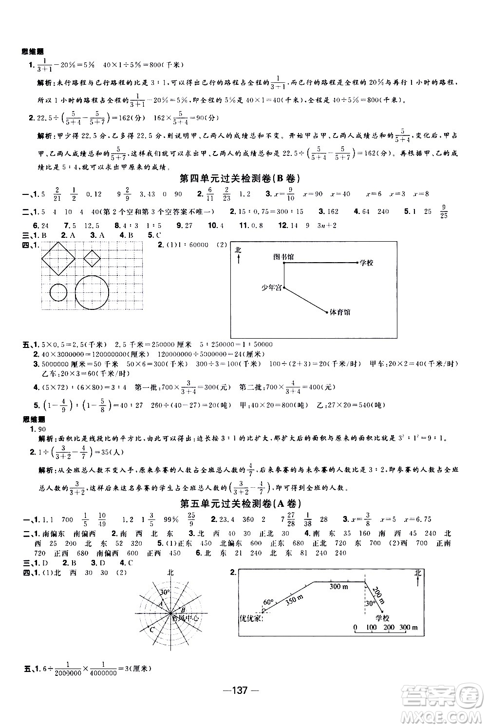 江西教育出版社2021陽光同學一線名師全優(yōu)好卷數(shù)學六年級下冊SJ蘇教版答案