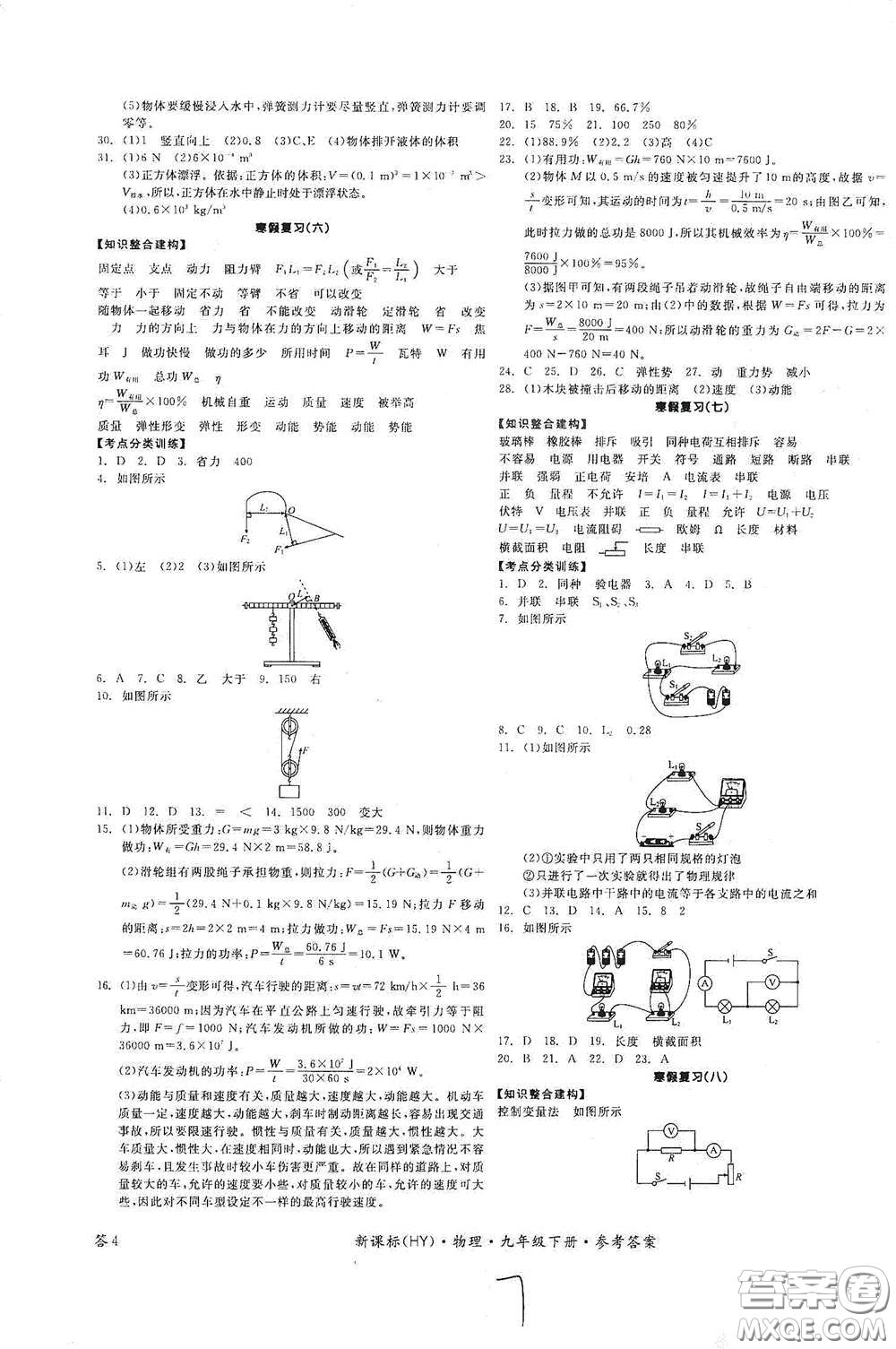 陽光出版社2021全品學(xué)練考九年級(jí)物理下冊(cè)新課標(biāo)滬粵版江西專版答案