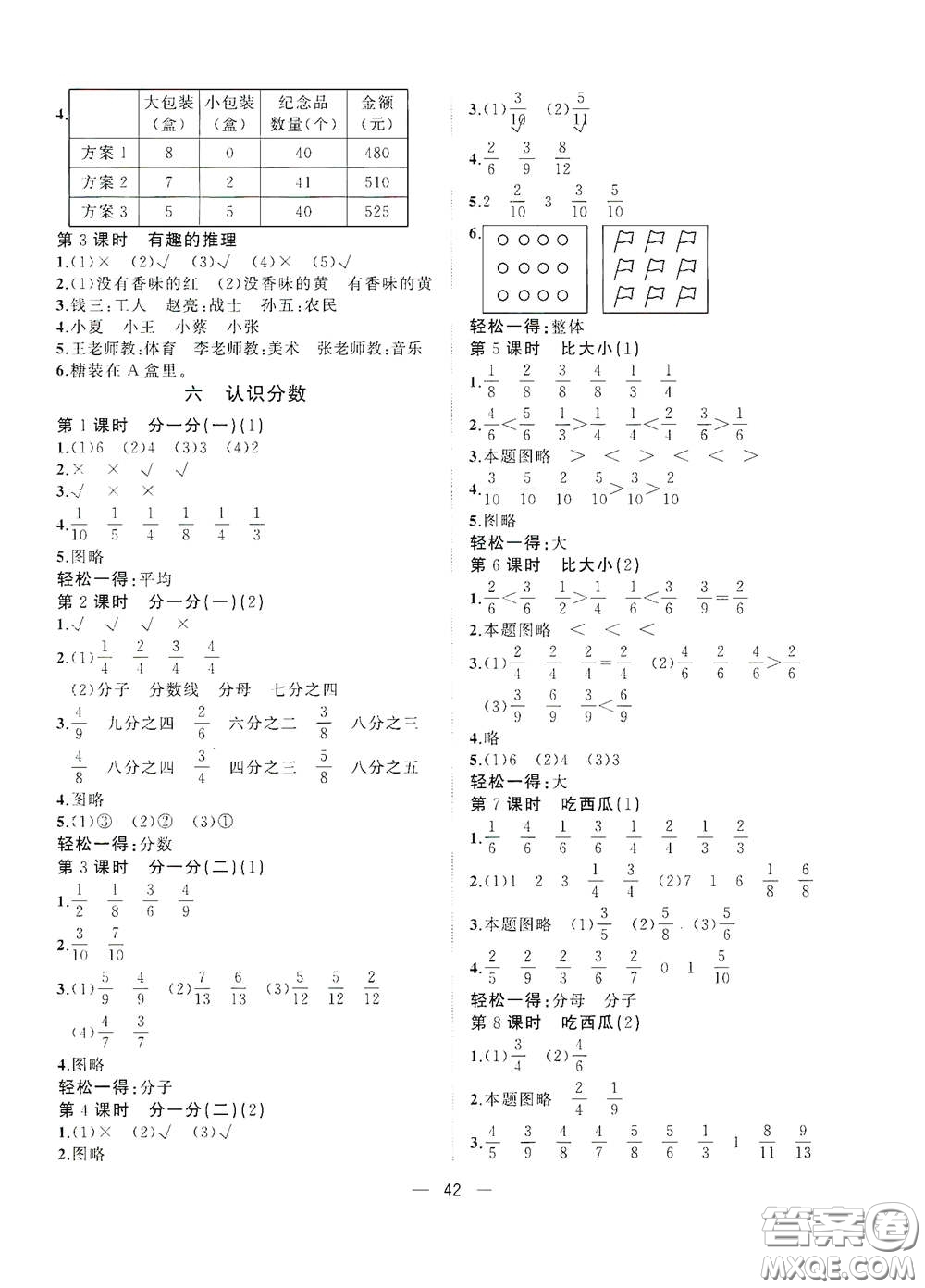 廣西師范大學(xué)出版社2021年維宇文化課堂小作業(yè)三年級數(shù)學(xué)下冊北師大版答案