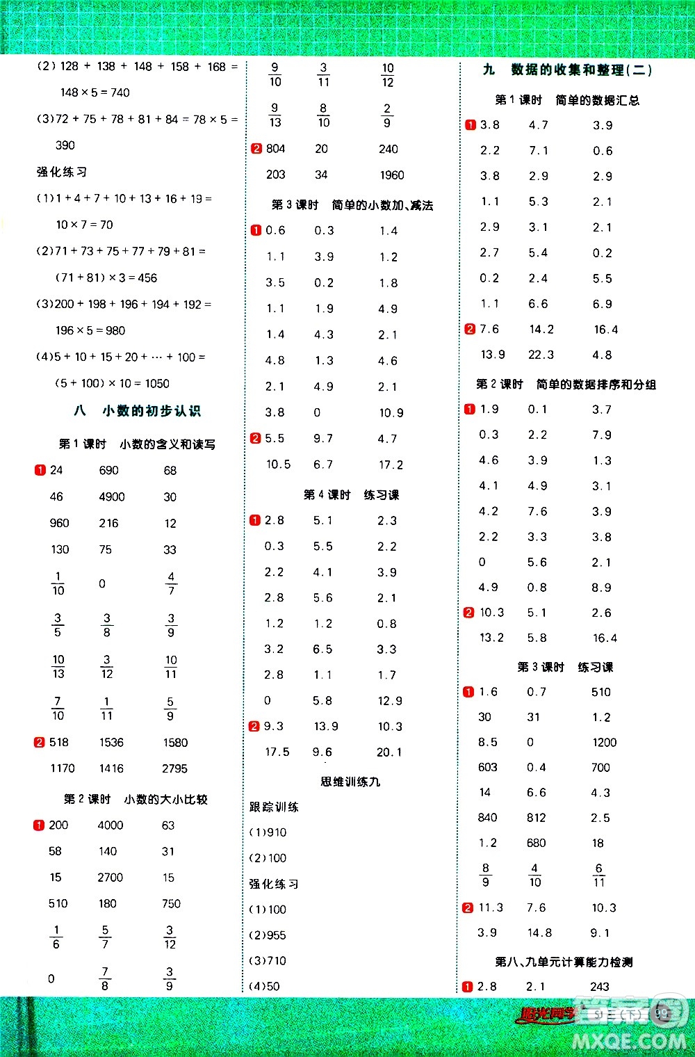 江西教育出版社2021陽光同學(xué)計(jì)算小達(dá)人數(shù)學(xué)三年級下冊SJ蘇教版答案