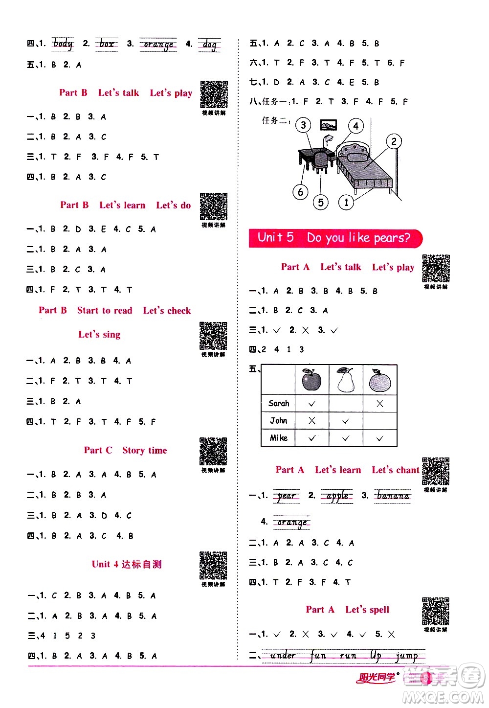 浙江教育出版社2021陽光同學(xué)課時達(dá)標(biāo)訓(xùn)練英語三年級下冊PEP人教版浙江專版答案