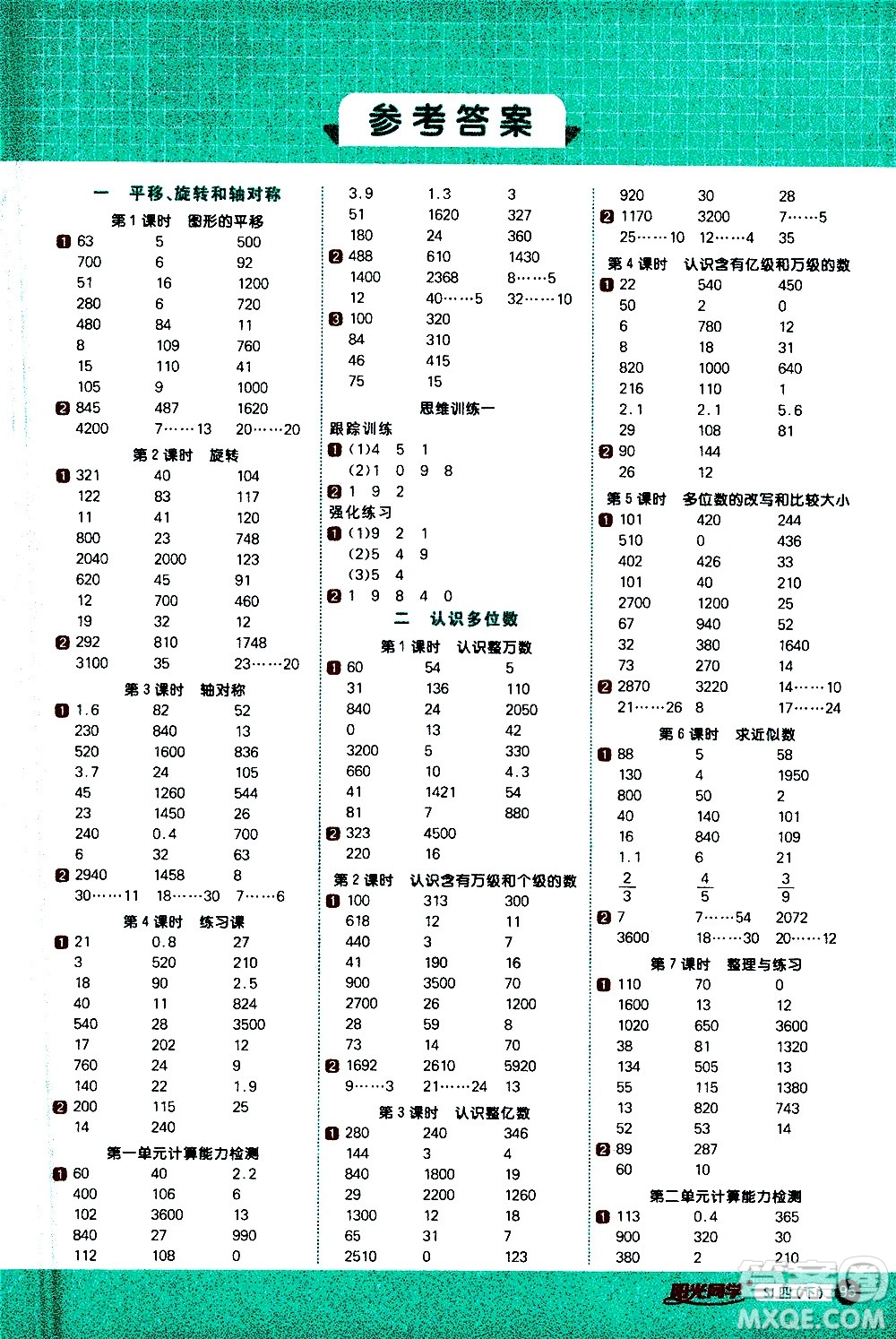 江西教育出版社2021陽光同學計算小達人數(shù)學四年級下冊SJ蘇教版答案