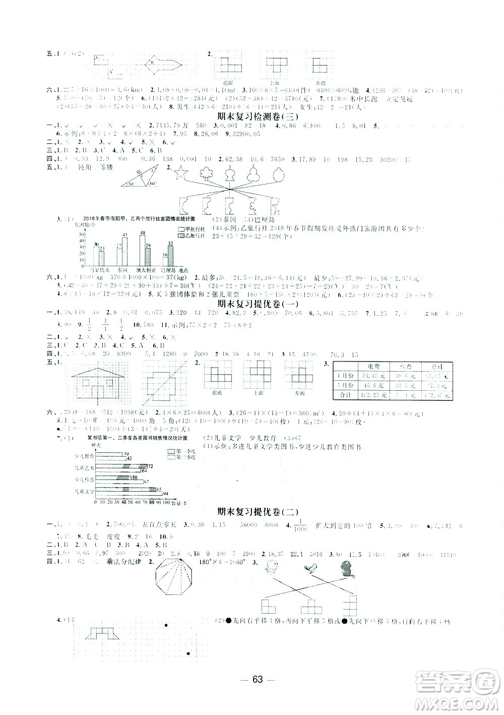 江西教育出版社2021陽(yáng)光同學(xué)期末復(fù)習(xí)15天沖刺100分?jǐn)?shù)學(xué)四年級(jí)下冊(cè)RJ人教版答案