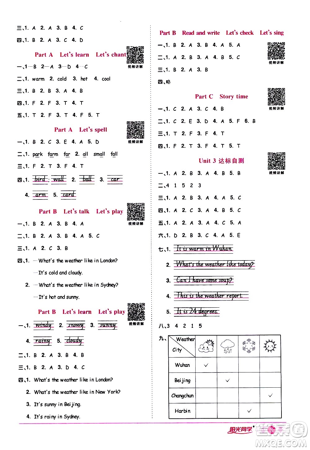 浙江教育出版社2021陽(yáng)光同學(xué)課時(shí)達(dá)標(biāo)訓(xùn)練英語(yǔ)四年級(jí)下冊(cè)PEP人教版浙江專(zhuān)版答案