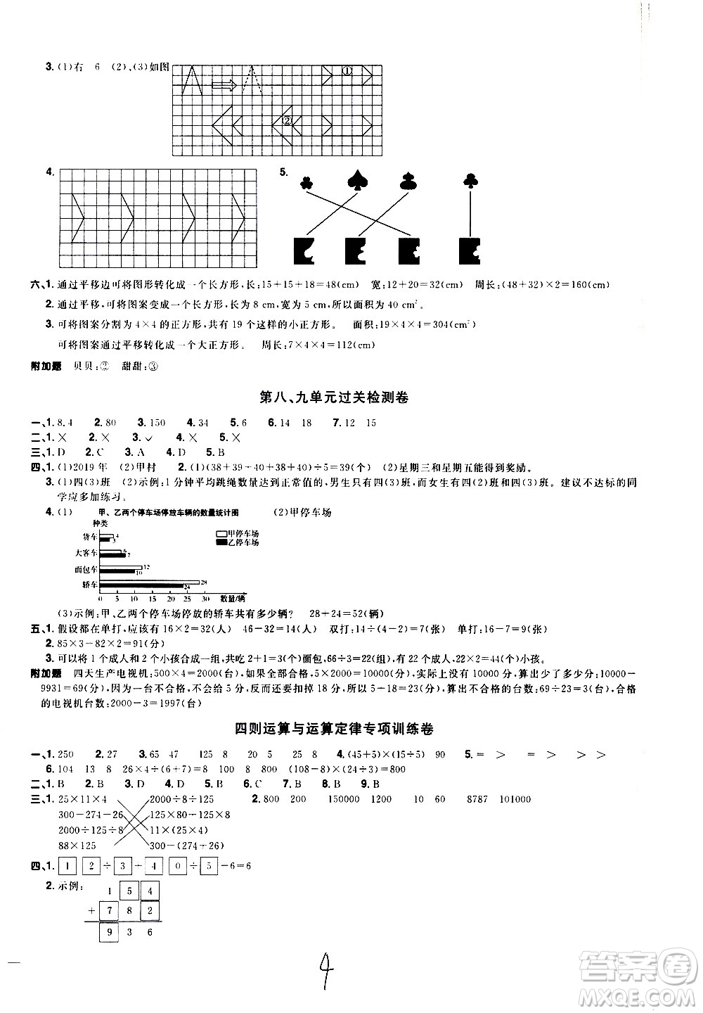 浙江教育出版社2021陽光同學(xué)全優(yōu)達(dá)標(biāo)好卷數(shù)學(xué)四年級下冊R人教版浙江專版答案