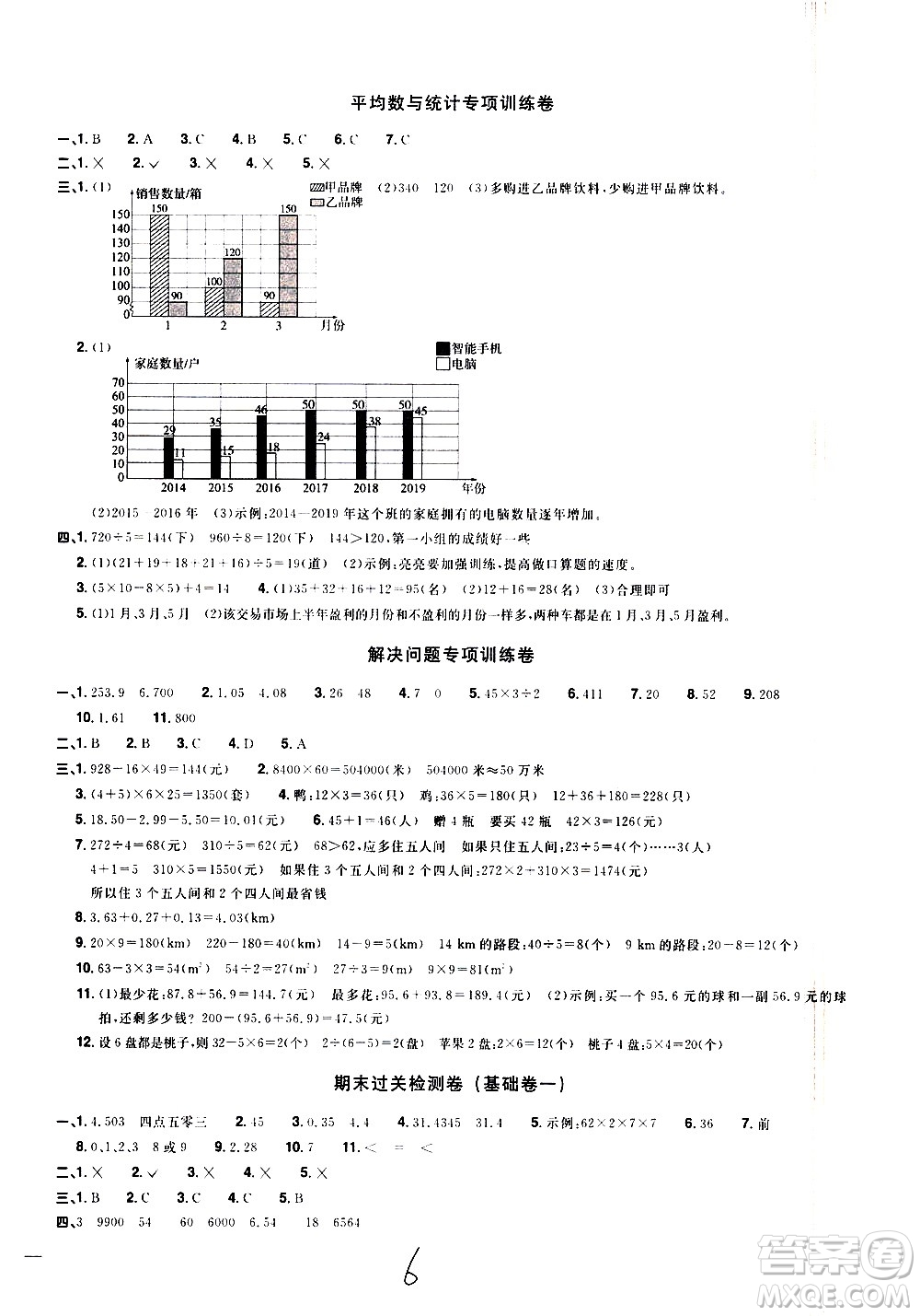 浙江教育出版社2021陽光同學(xué)全優(yōu)達(dá)標(biāo)好卷數(shù)學(xué)四年級下冊R人教版浙江專版答案