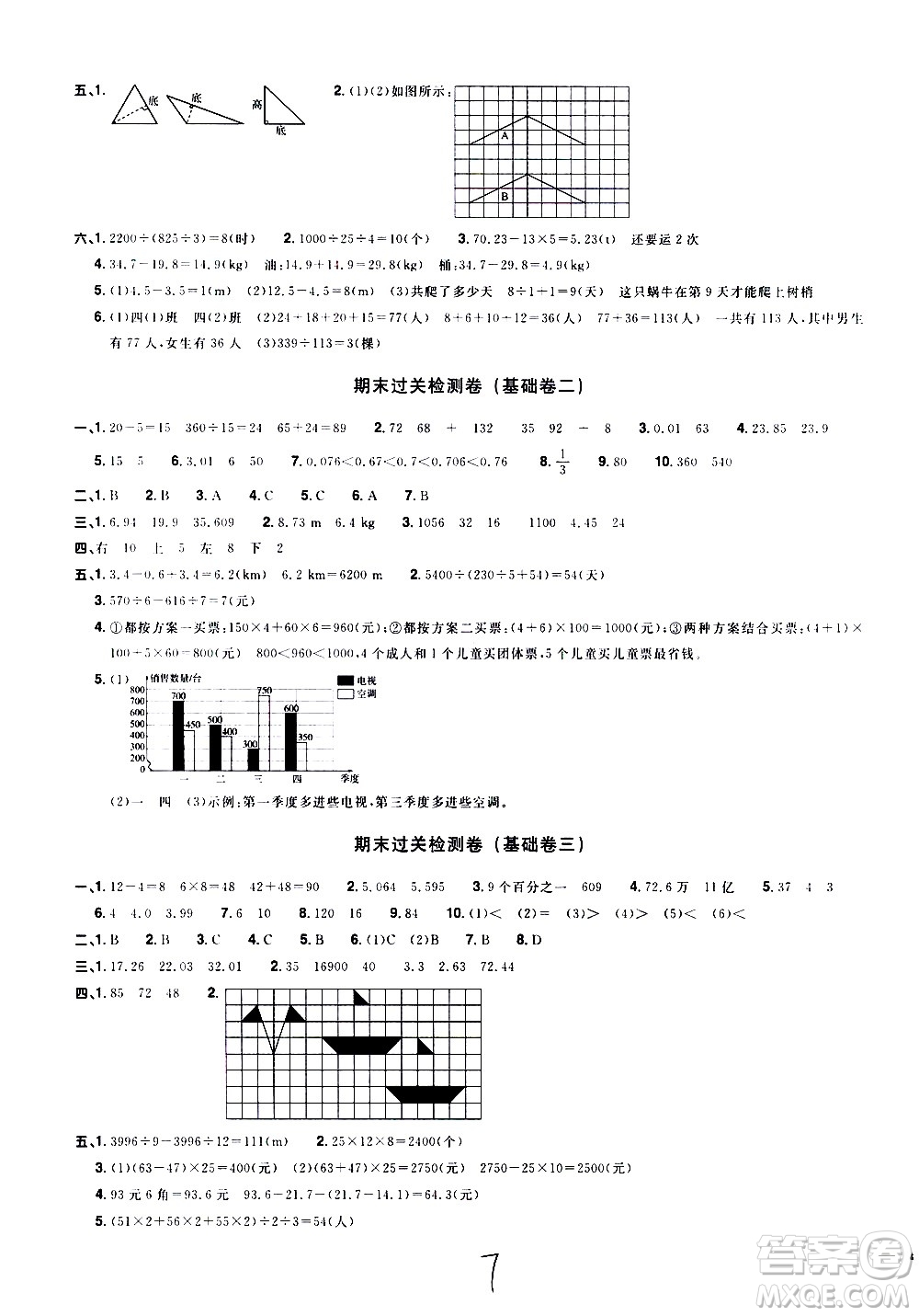 浙江教育出版社2021陽光同學(xué)全優(yōu)達(dá)標(biāo)好卷數(shù)學(xué)四年級下冊R人教版浙江專版答案